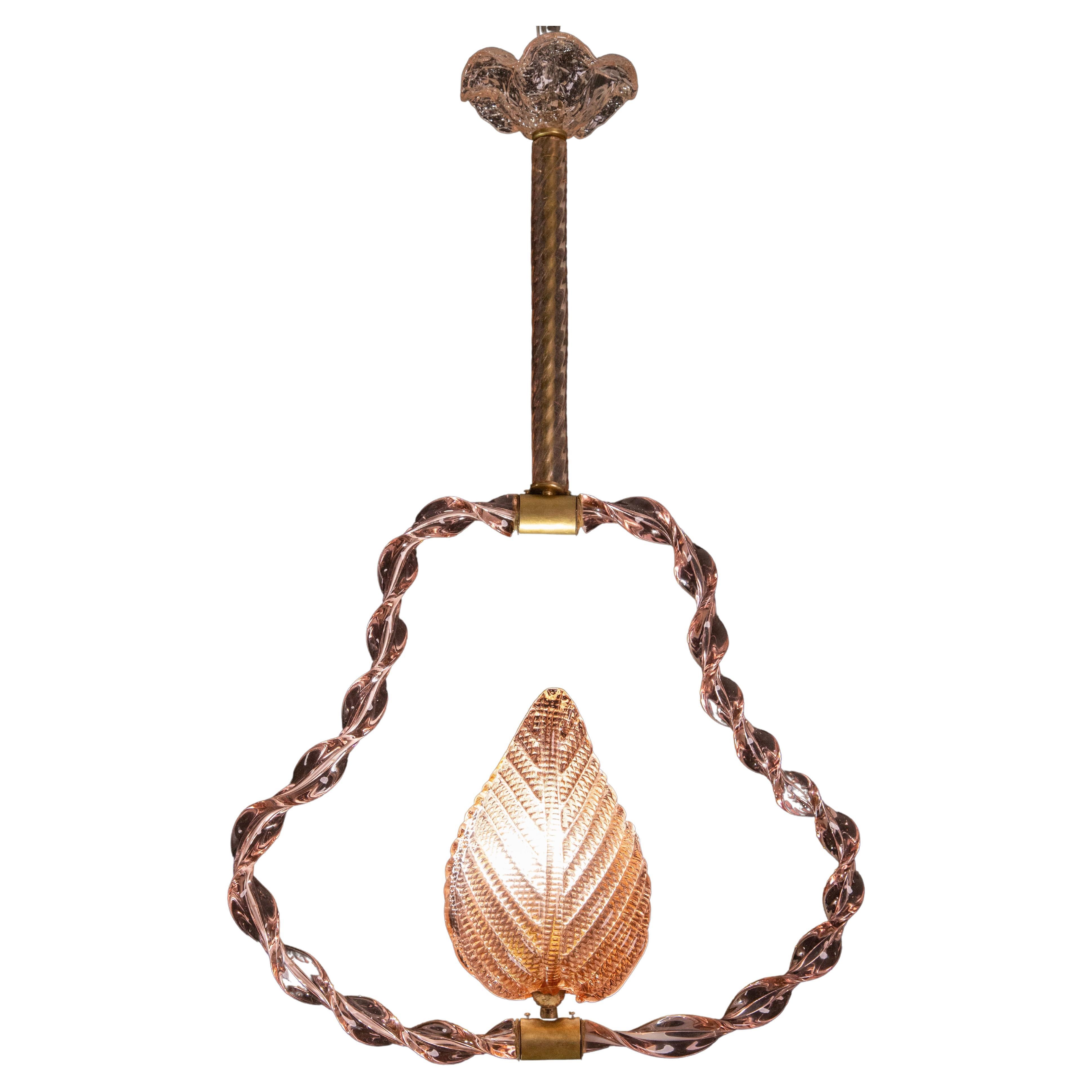 Amazing Rare Pink Murano Twisted Glass Chandelier by Ercole Barovier, 1940s