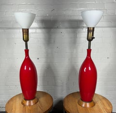 Amazing Red Ceramic Pottery Modernist Table Lamps /Maria Kipp Lamp shades