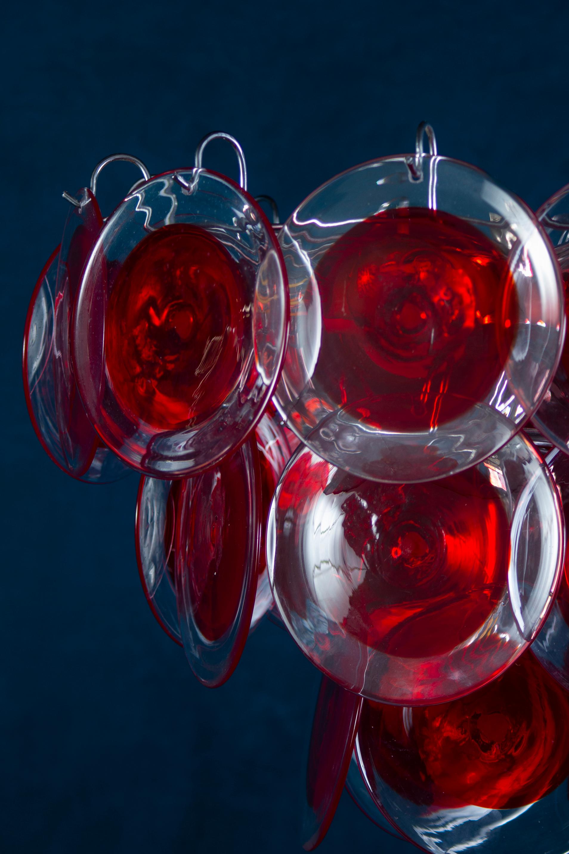 Amazing Red Disc Murano Glass Chandelier en vente 3