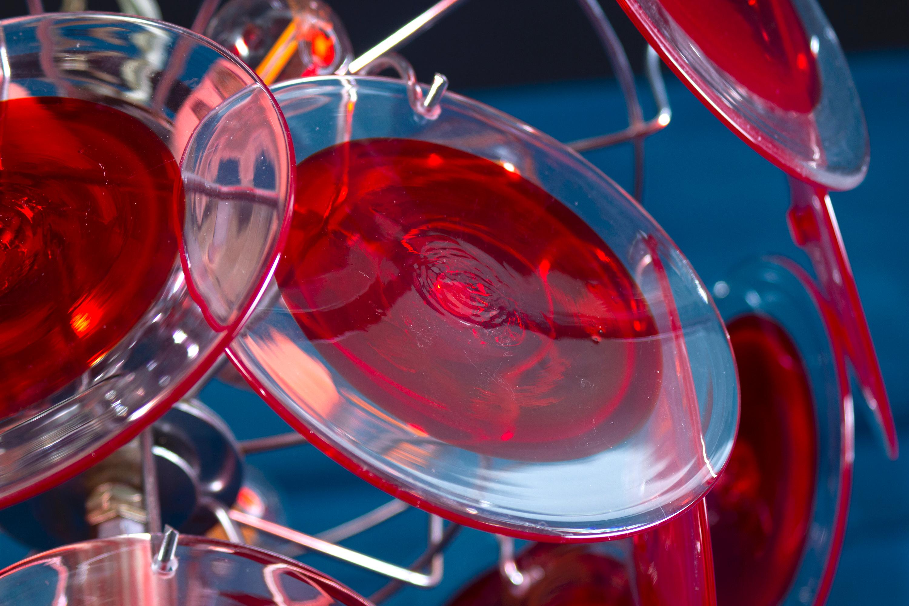 Magnifique lustre à disques rouges en verre de Murano en vente 5
