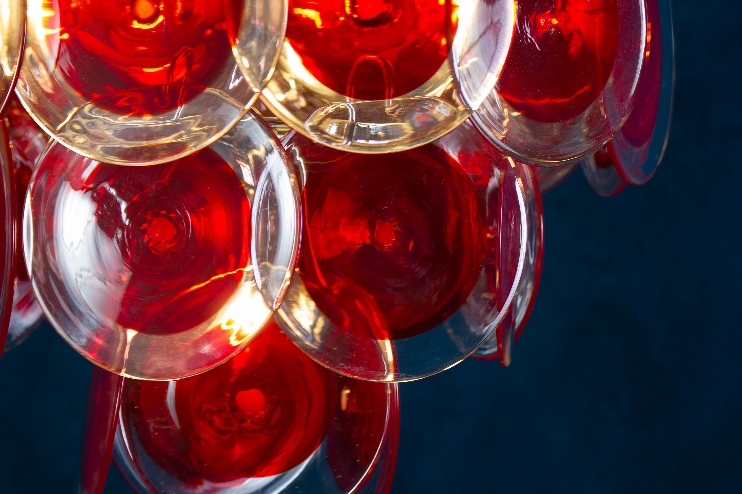 Magnifique lustre à disques rouges en verre de Murano Excellent état - En vente à Rome, IT