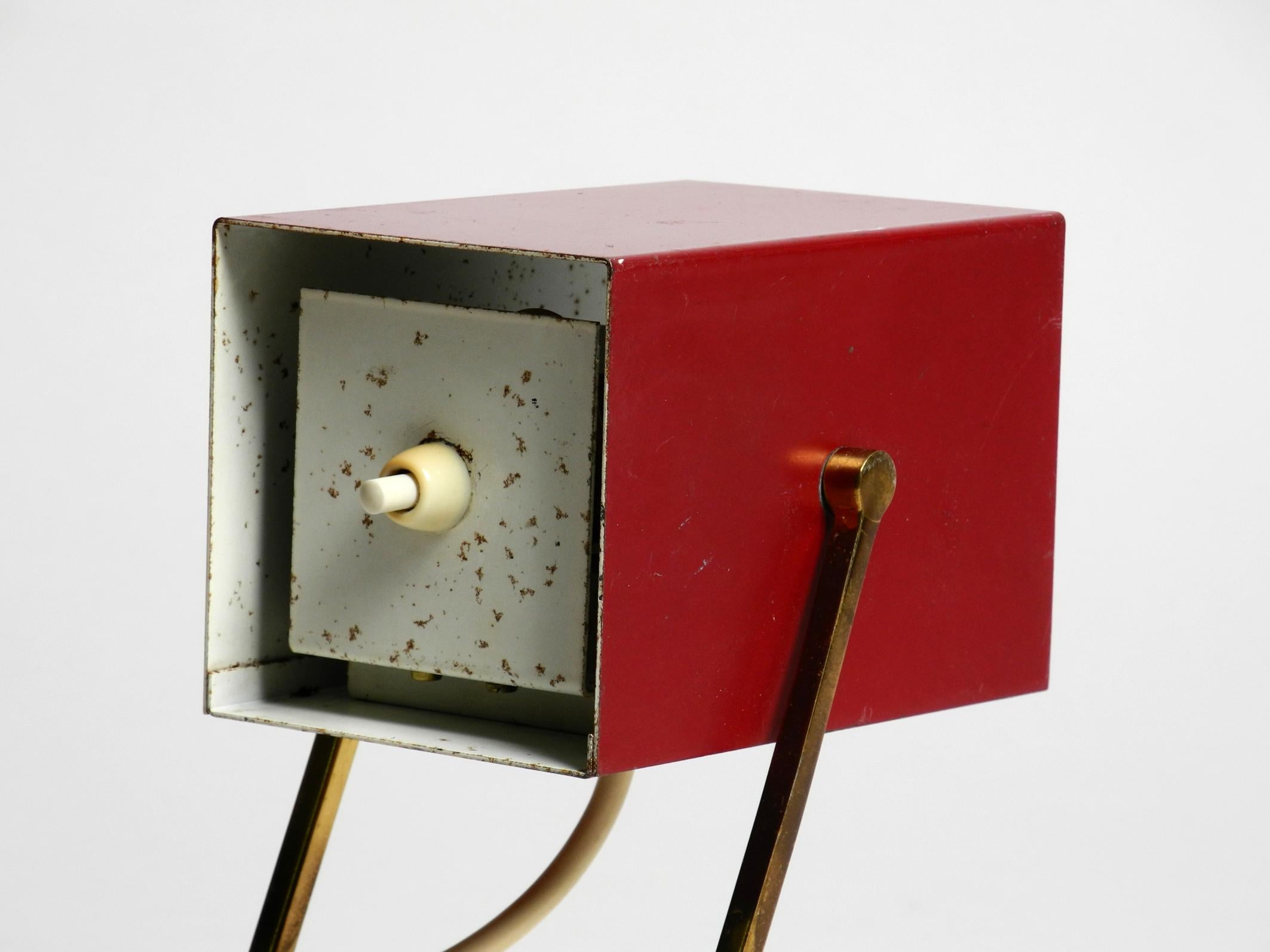 Amazing Red Kaiser Mid-Century Modern Metal Bedside Lamp with Brass Base 4