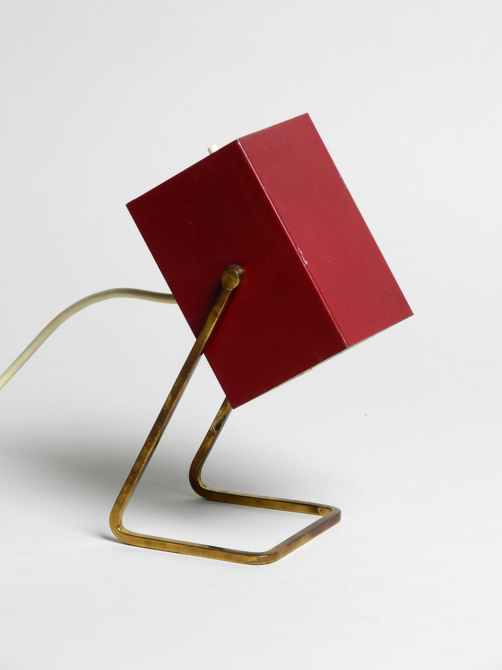 Mid-20th Century Amazing Red Kaiser Mid-Century Modern Metal Bedside Lamp with Brass Base