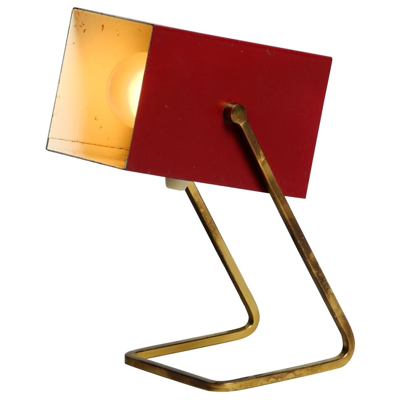 Amazing Red Kaiser Mid-Century Modern Metal Bedside Lamp with Brass Base
