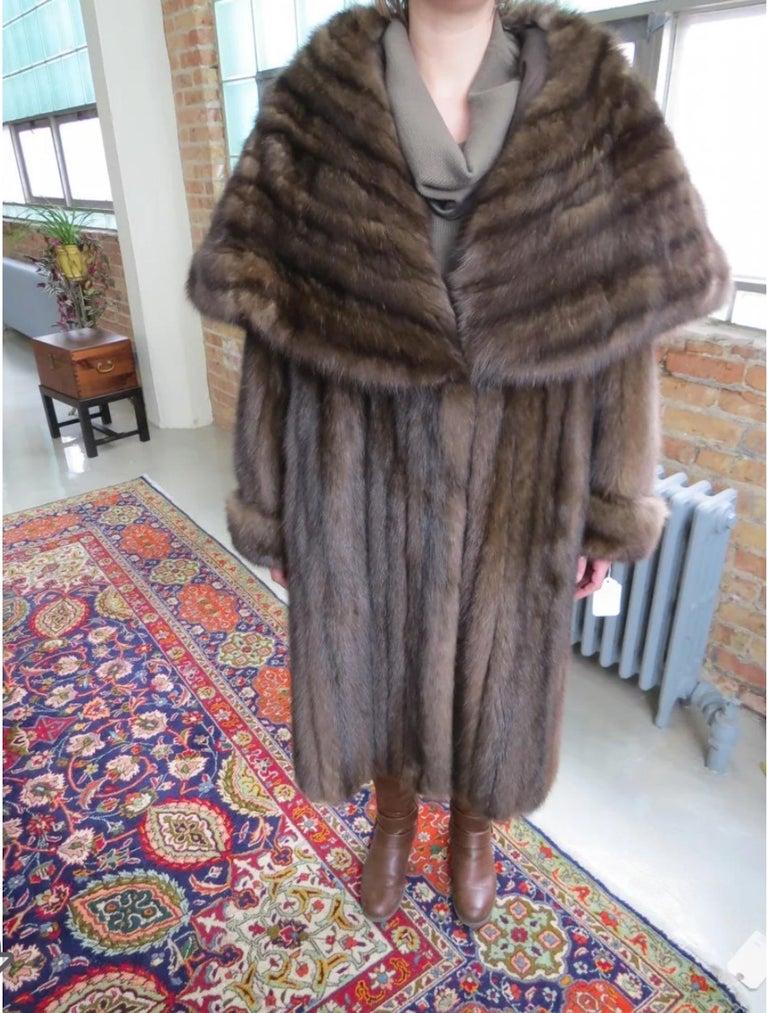 Women's or Men's Amazing Russian Sable Coat, Double Breasted, 7/8 Coat with Fold Over Cuff For Sale
