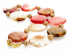 AJD Natural Dramatic Rutilated Quartz 
Gold Plated Lava Rondels 22" Necklace