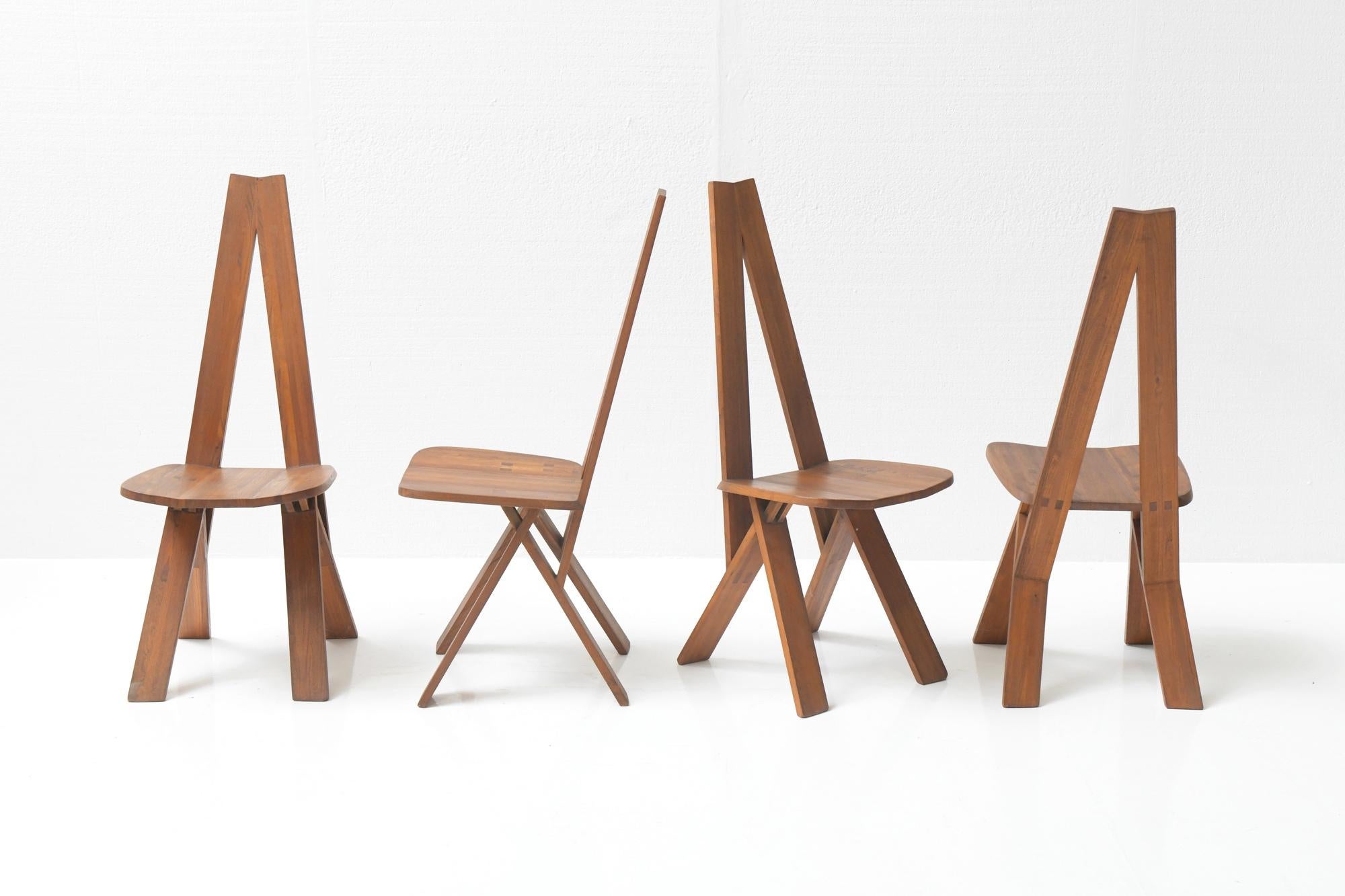 Incroyable ensemble assorti de chaises S45 en bois ELM, Pierre Chapo, France, 1969 en vente 8