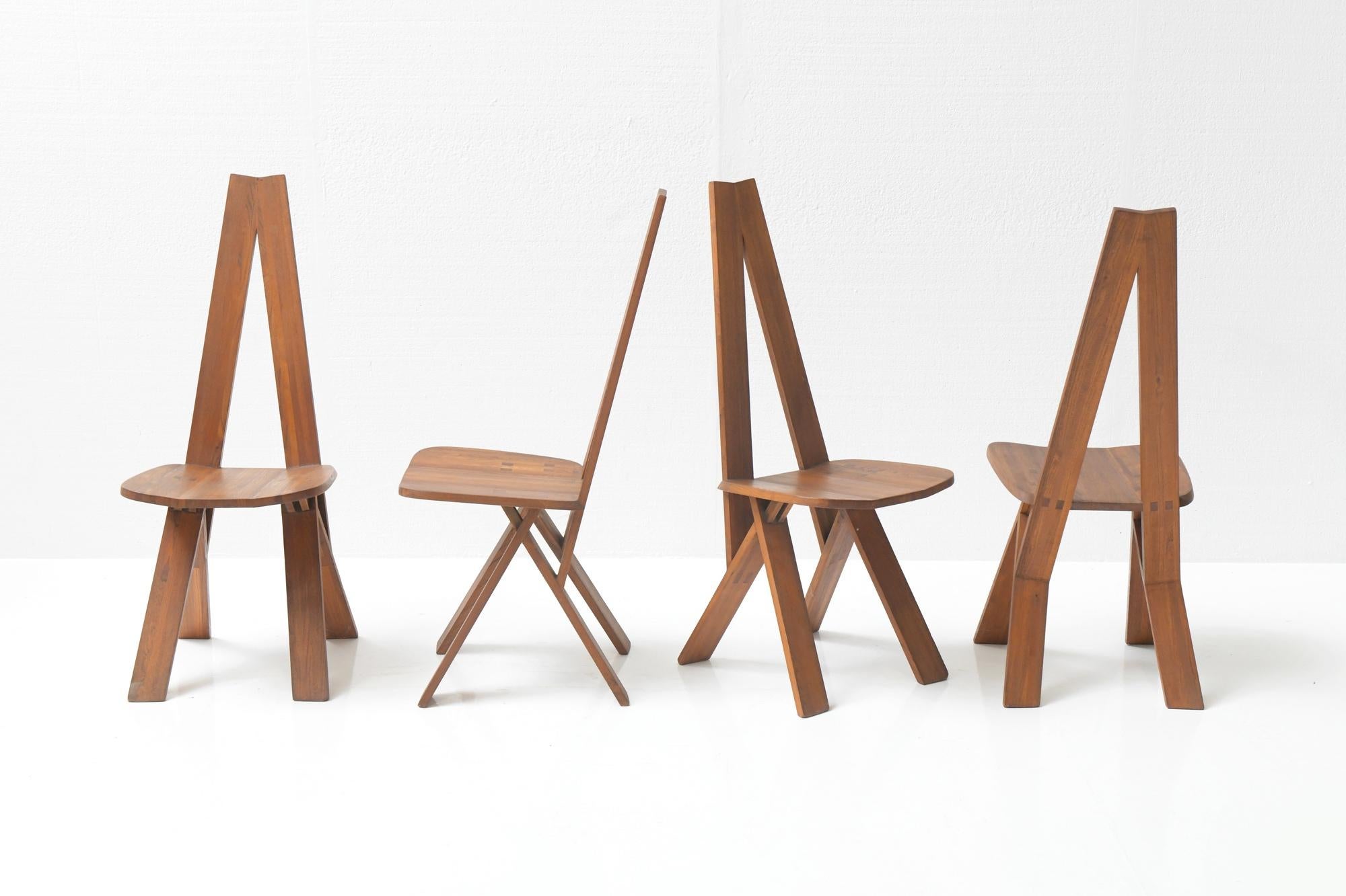 Incroyable ensemble assorti de chaises S45 en bois ELM, Pierre Chapo, France, 1969 en vente 9