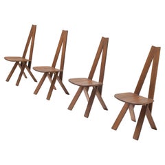 Incroyable ensemble assorti de chaises S45 en bois ELM, Pierre Chapo, France, 1969