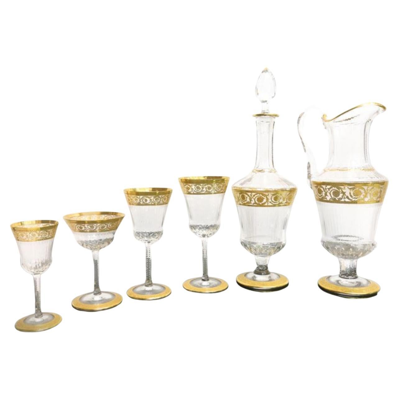 Amazing Saint Louis - France Set of 48 glasses and bottles, 'THISTLE GOLD' 20th For Sale
