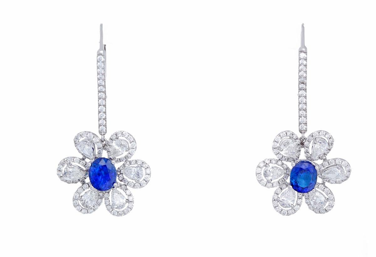 diamond flower drop earrings