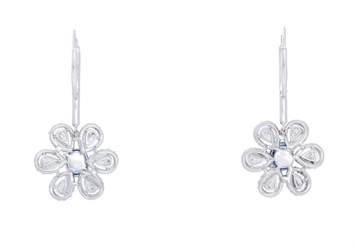 diamond flower dangle earrings