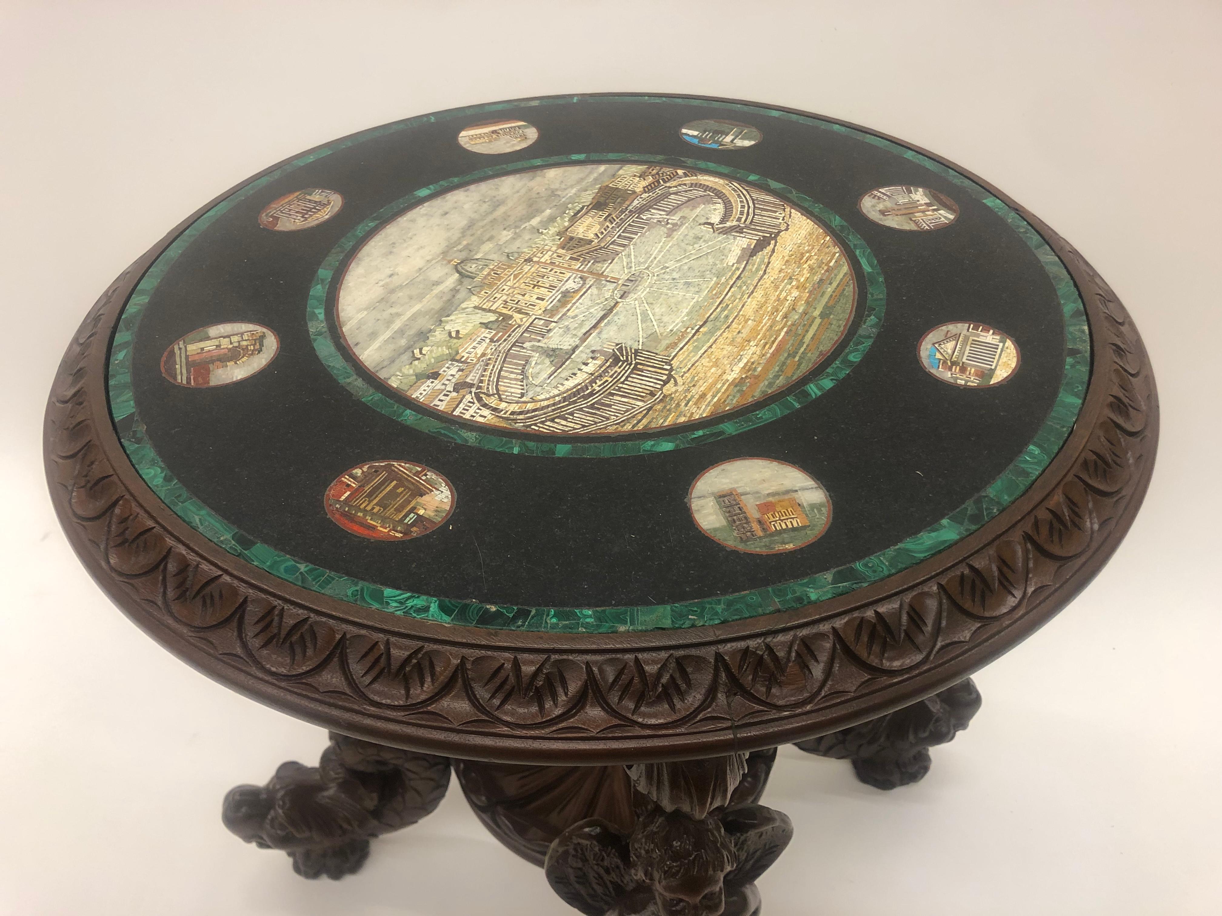 Onyx Amazing Scenic Micro Mosaic Table with Hand Carved Figures circa 19th Century For Sale