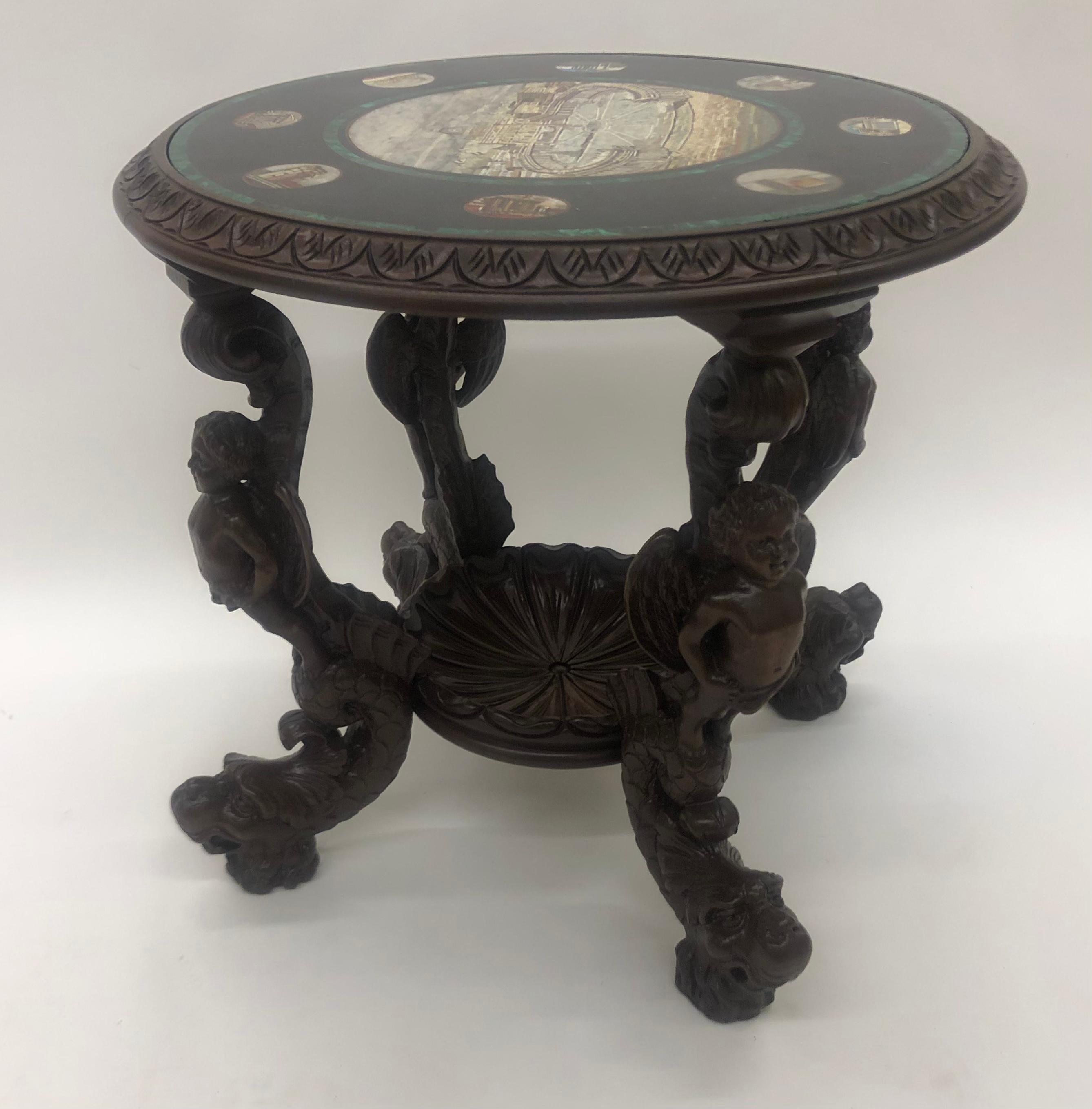 Amazing Scenic Micro Mosaic Table with Hand Carved Figures circa 19th Century For Sale 1