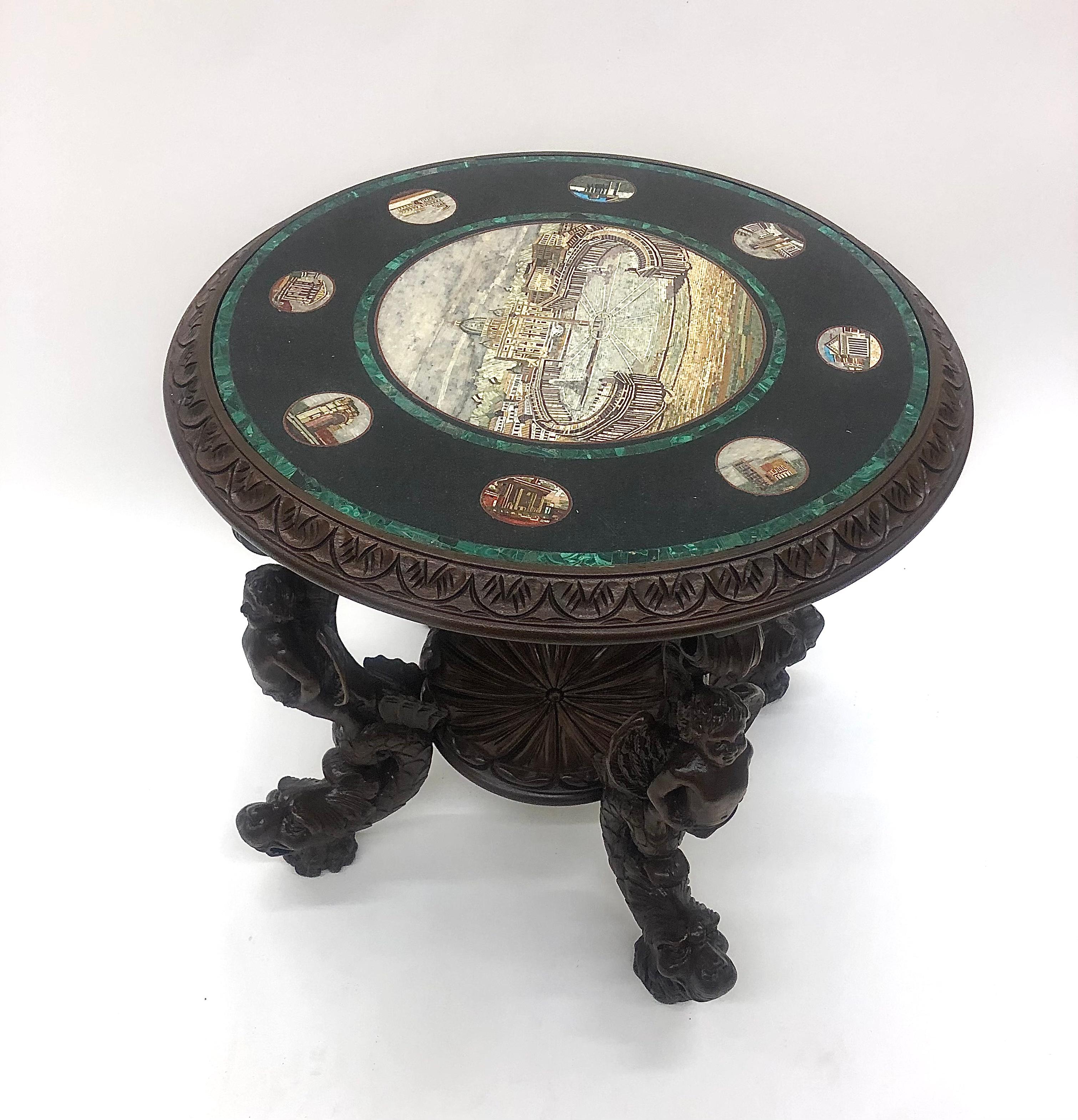 Amazing Scenic Micro Mosaic Table with Hand Carved Figures circa 19th Century For Sale 3
