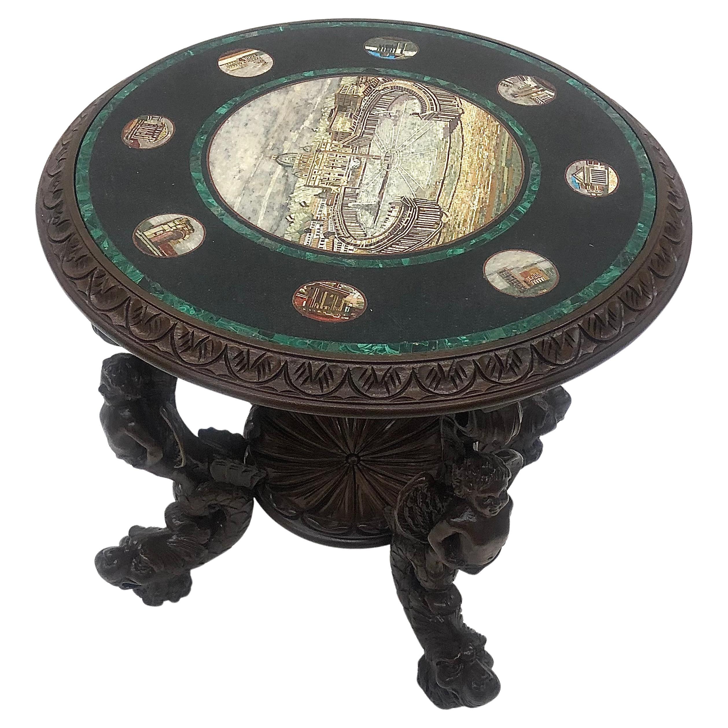 Amazing Scenic Micro Mosaic Table with Hand Carved Figures circa 19th Century For Sale
