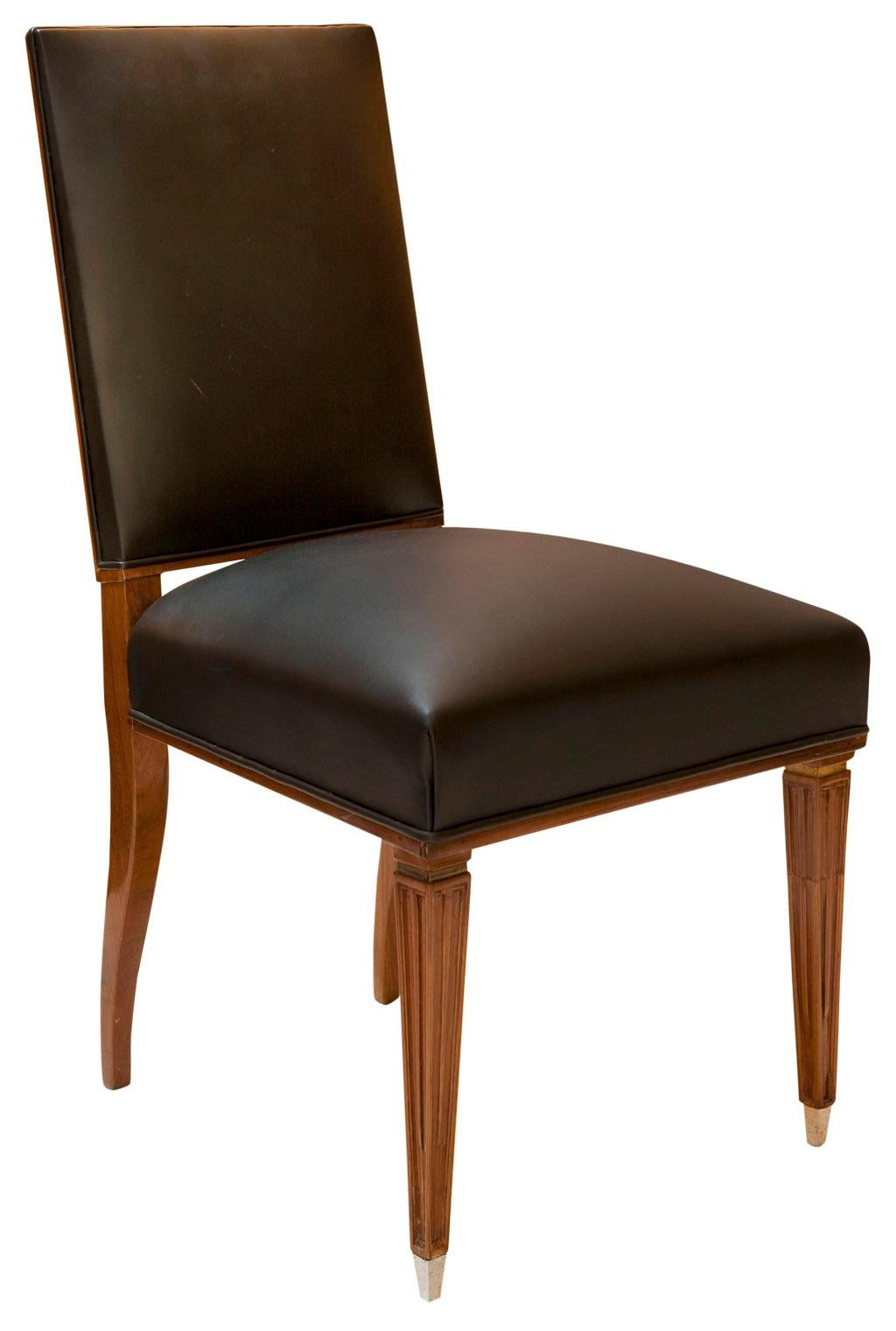 Luxury 12 Art Deco chairs in leather and wood.

Year 1930
Country: French
Materials : wood, chrome and leather
Finish: polyurethanic lacquer
Elegant and sophisticated 12 chairs.
You want to live in the golden years, these are the chairs your project