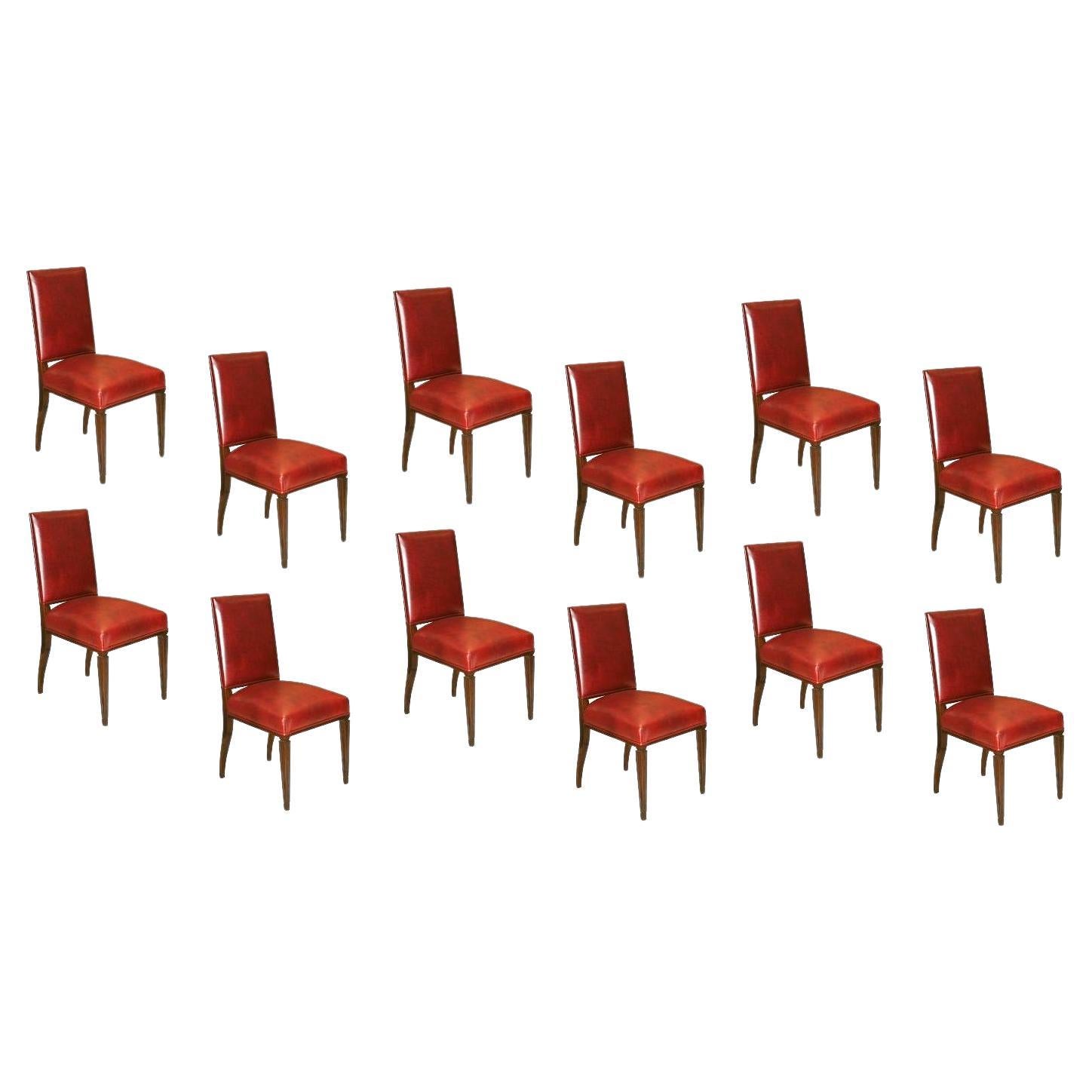 Amazing Set of 12 Chairs Art Deco 1920 Materials: Wood and Leather For Sale