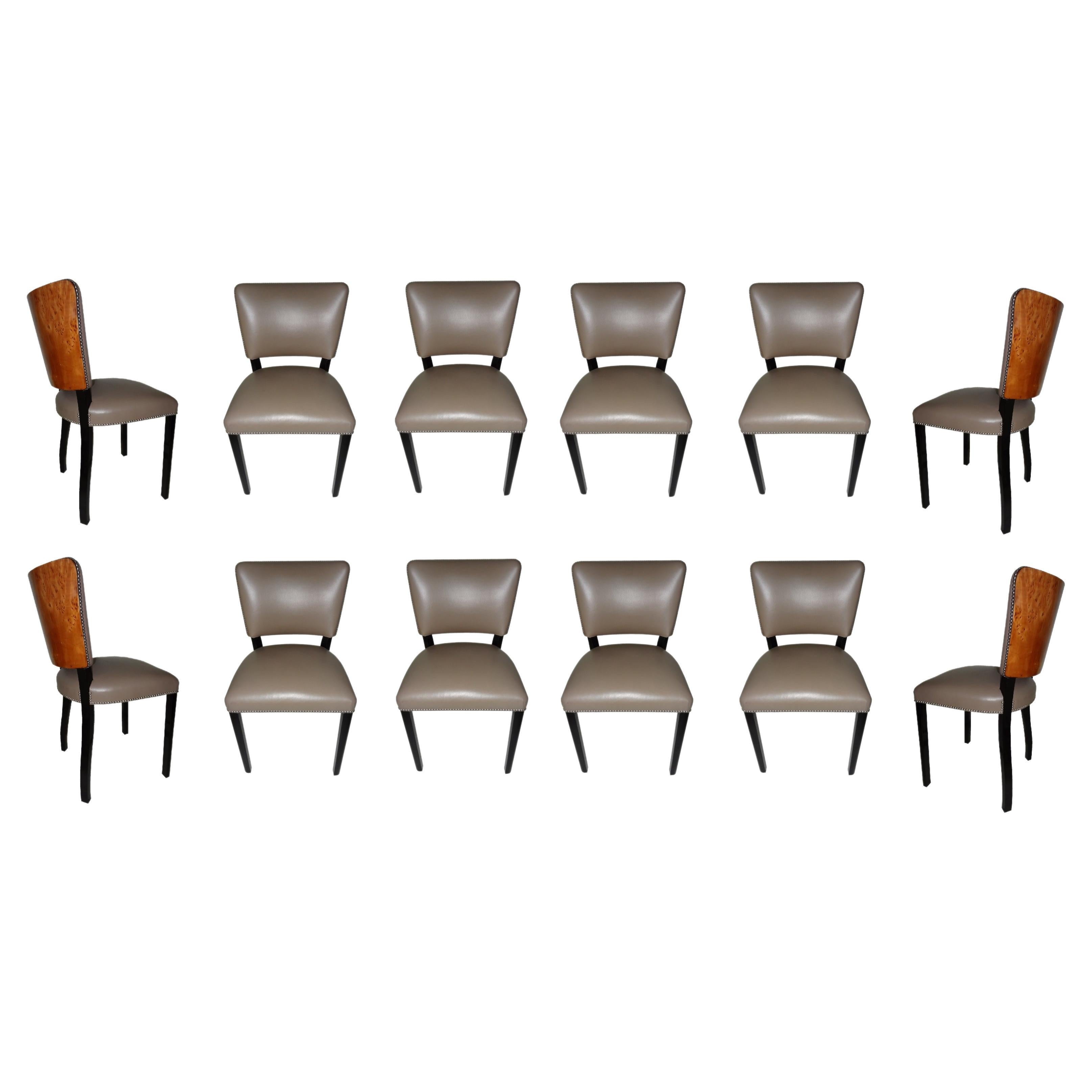 Amazing "Set of 12 Chairs Art Deco ", 1930 France in Leather and Wood For Sale
