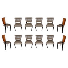 Amazing Set of 12 Chairs Art Deco 1930 France in Leather and Wood