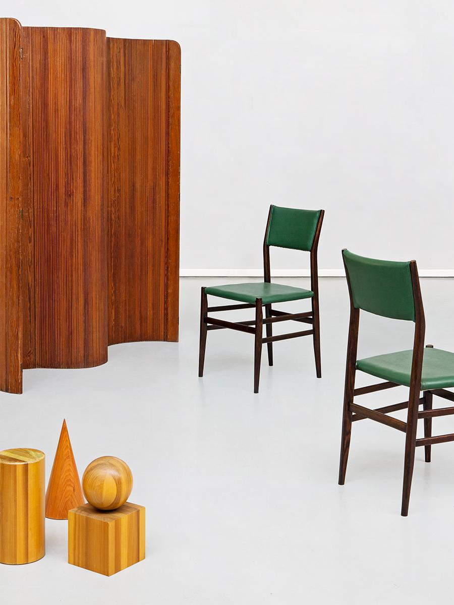 Set of 6 Green and Palissander Leggera Chairs by Gio Ponti Cassina 1950 5