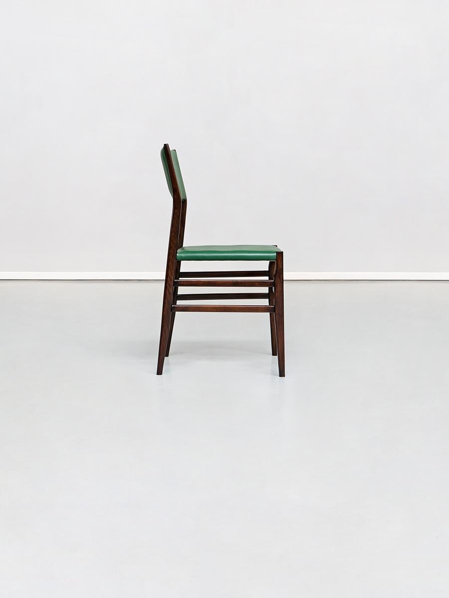 Mid-20th Century Set of 6 Green and Palissander Leggera Chairs by Gio Ponti Cassina 1950