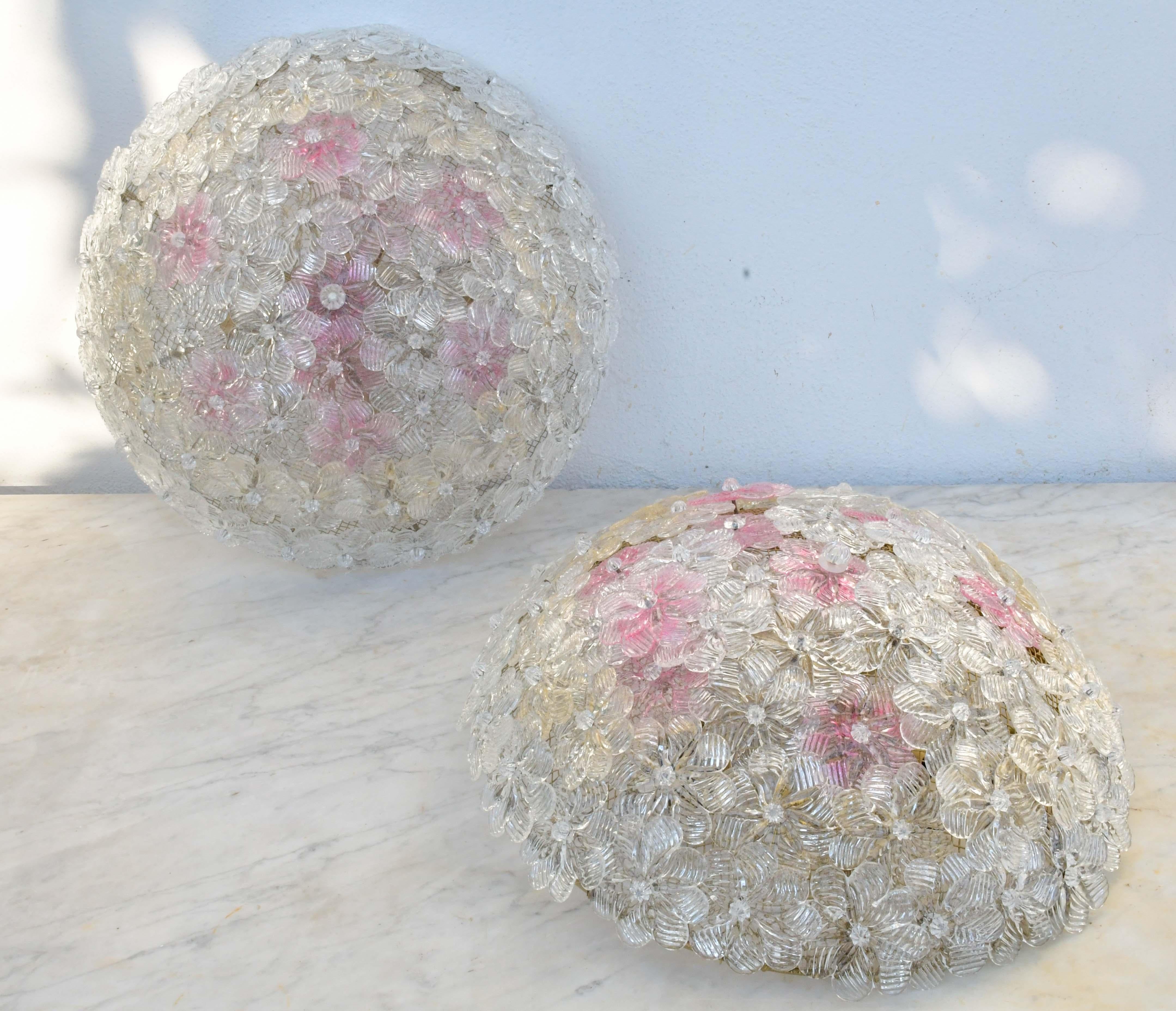 Amazing Set of 2 Murano Glass Ceiling Flower by Seguso for Venini en venta 5