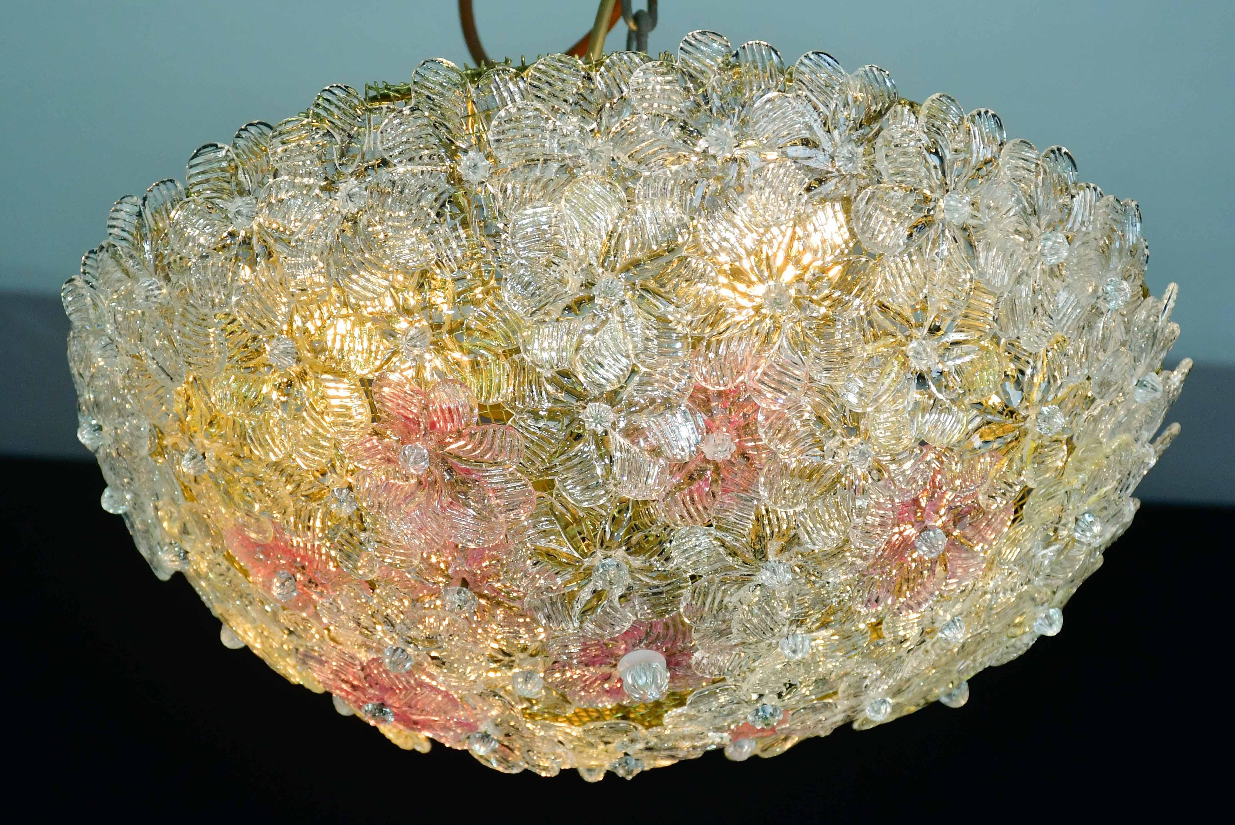 Amazing Set of 2 Murano Glass Ceiling Flower by Seguso for Venini en venta 7