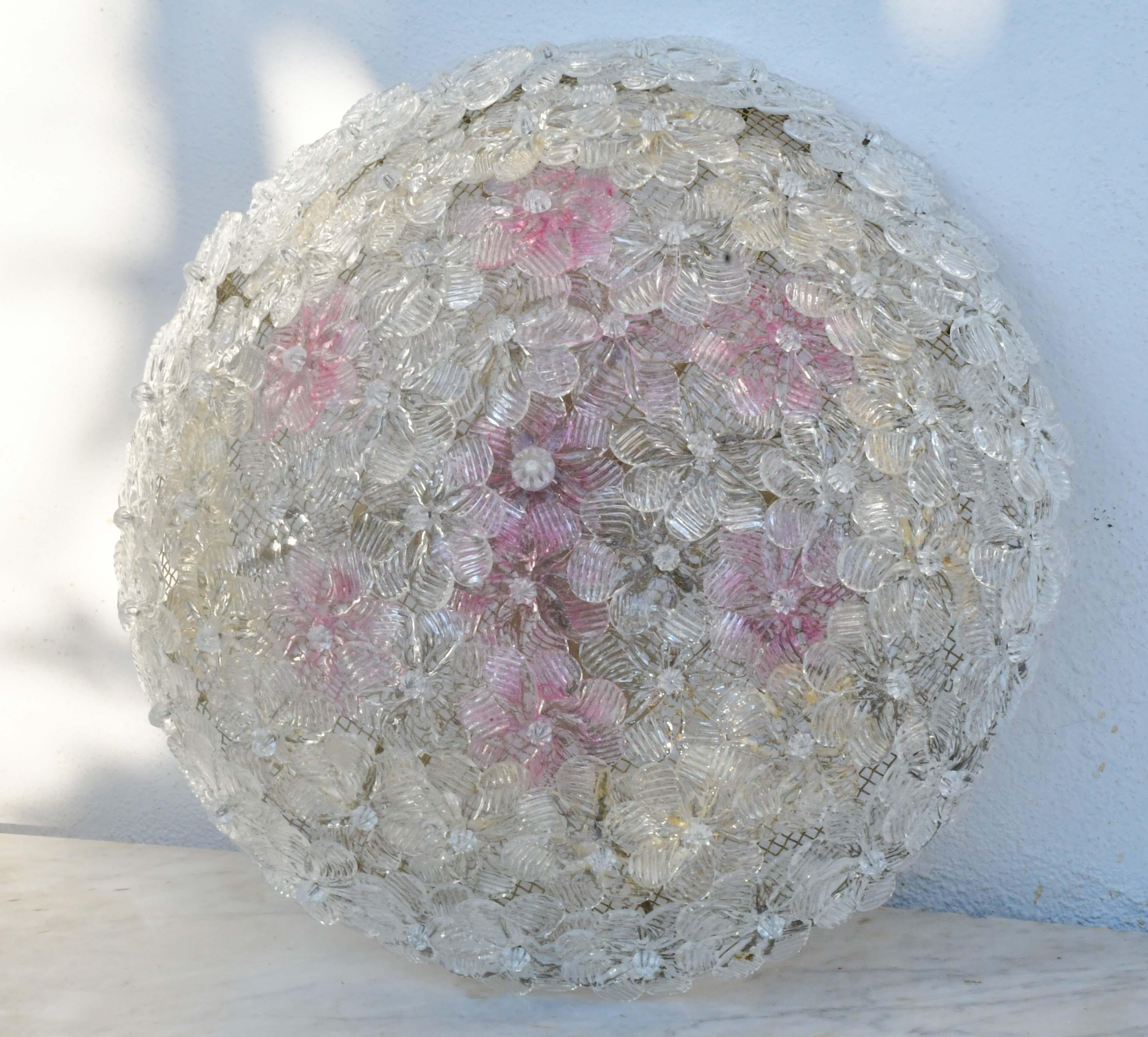 Amazing Set of 2 Murano Glass Ceiling Flower by Seguso for Venini en venta 8