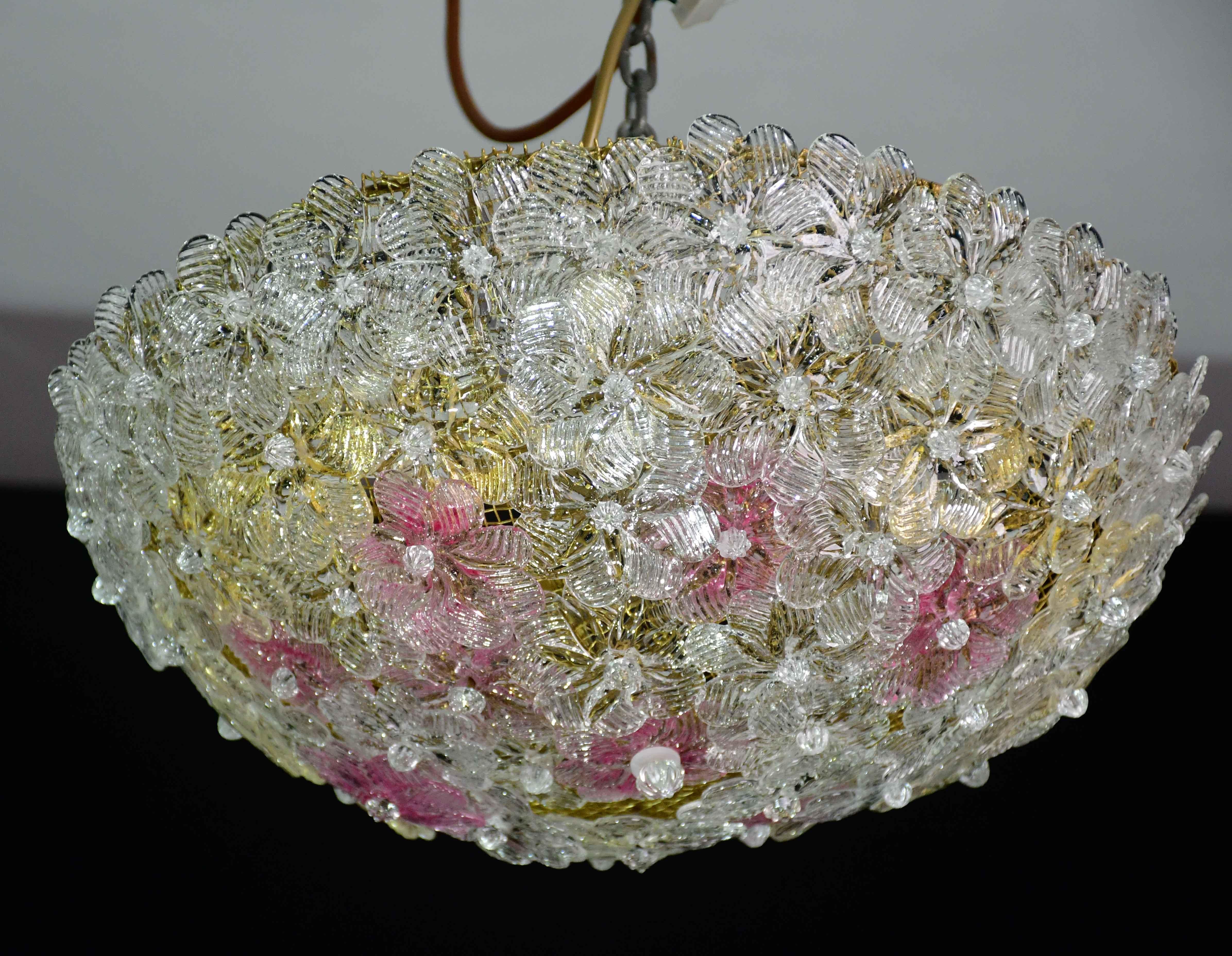 Amazing Set of 2 Murano Glass Ceiling Flower by Seguso for Venini en venta 9