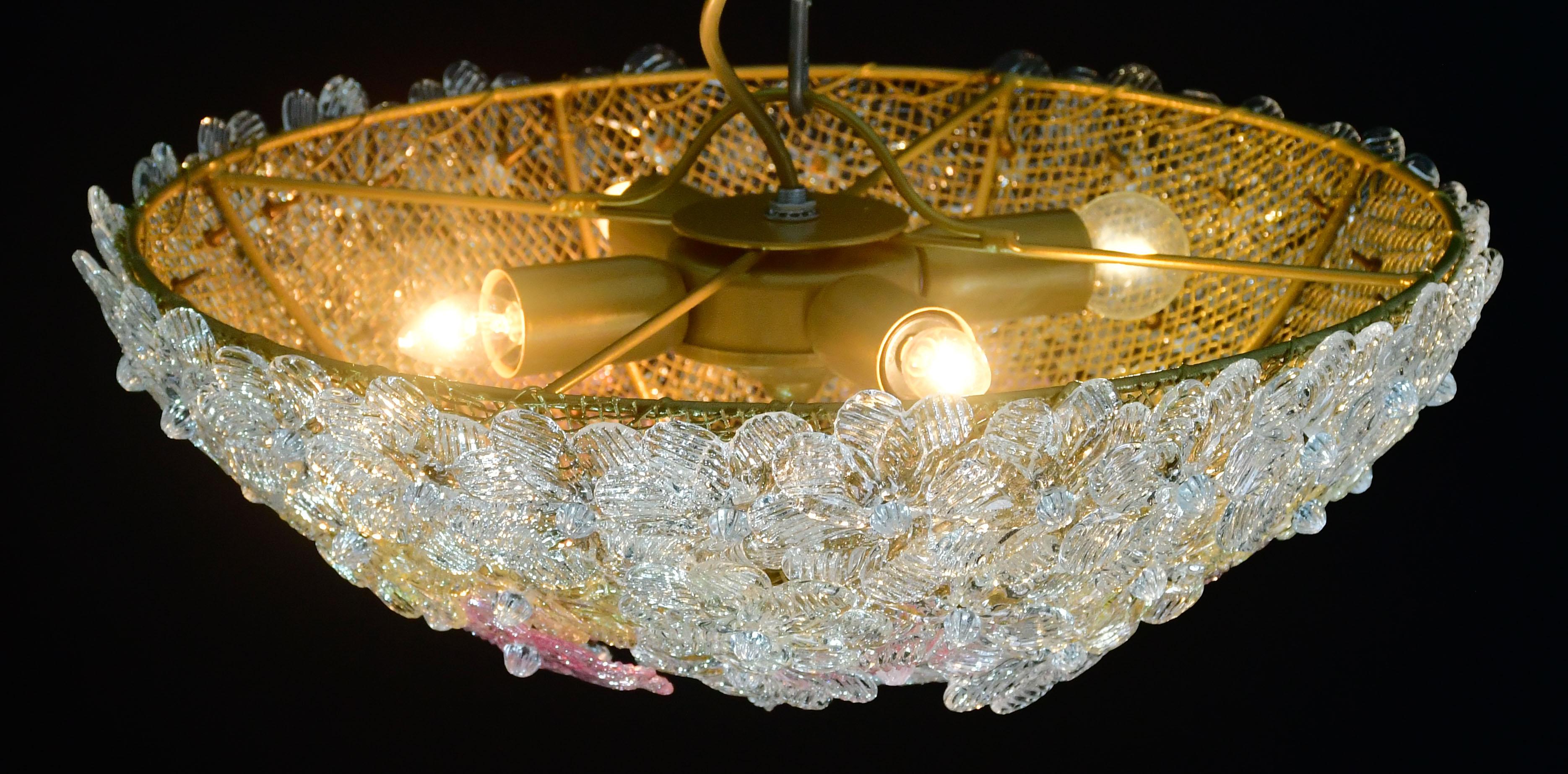 Amazing Set of 2 Murano Glass Ceiling Flower by Seguso for Venini en venta 10