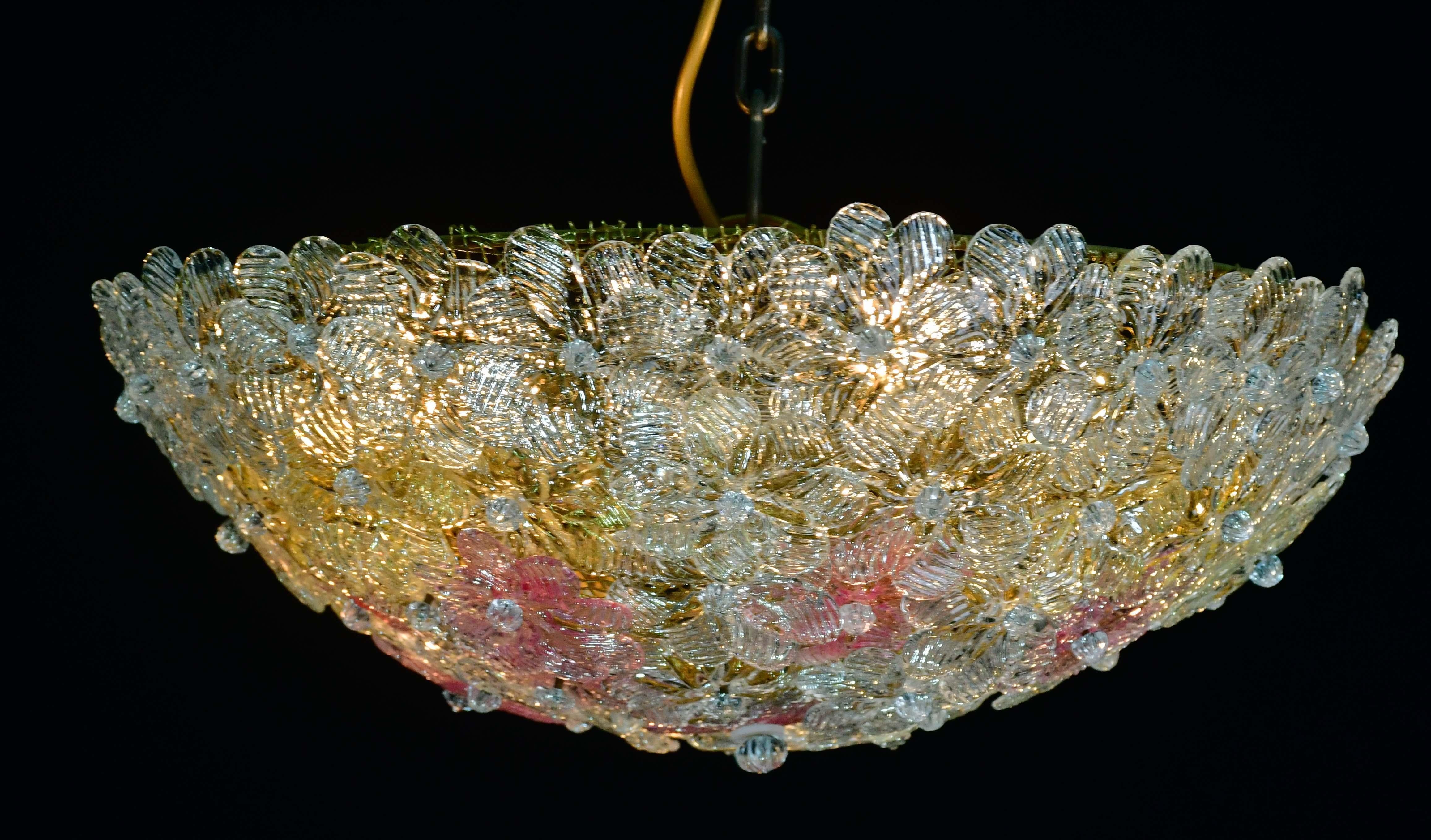 Amazing Set of 2 Murano Glass Ceiling Flower by Seguso for Venini en venta 12