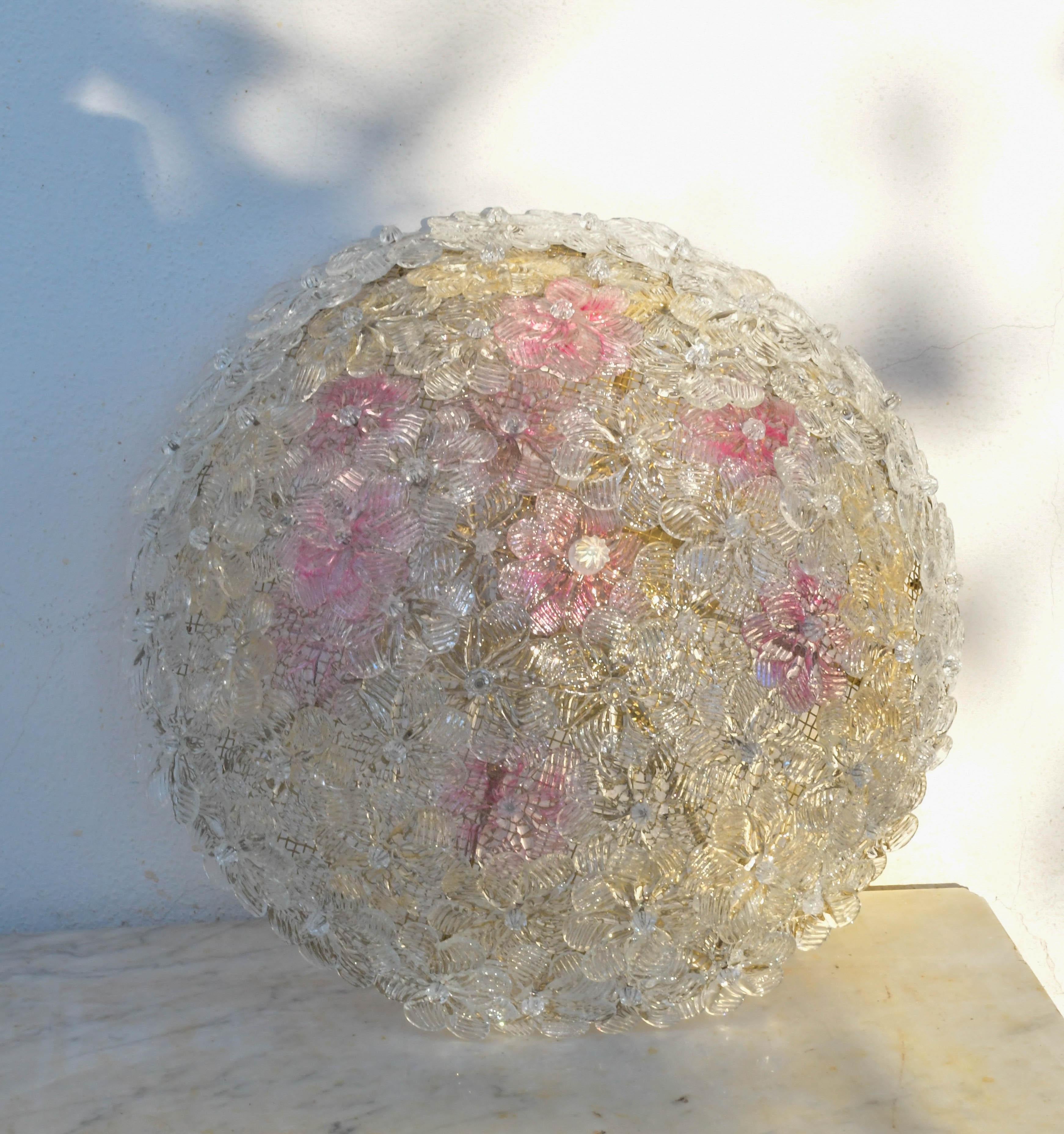 Amazing Set of 2 Murano Glass Ceiling Flower by Seguso for Venini Cristal de Murano en venta