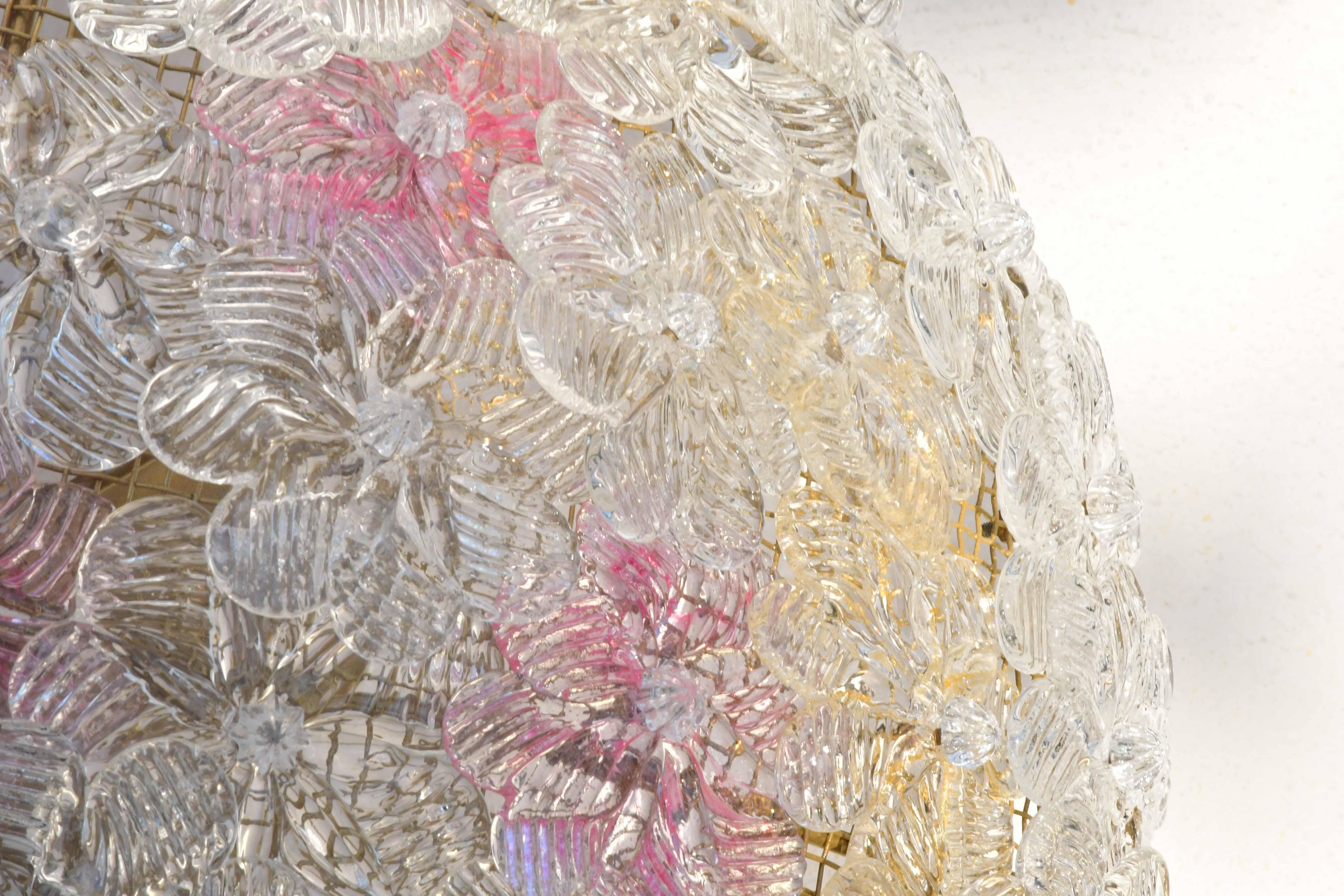 Amazing Set of 2 Murano Glass Ceiling Flower by Seguso for Venini en venta 1