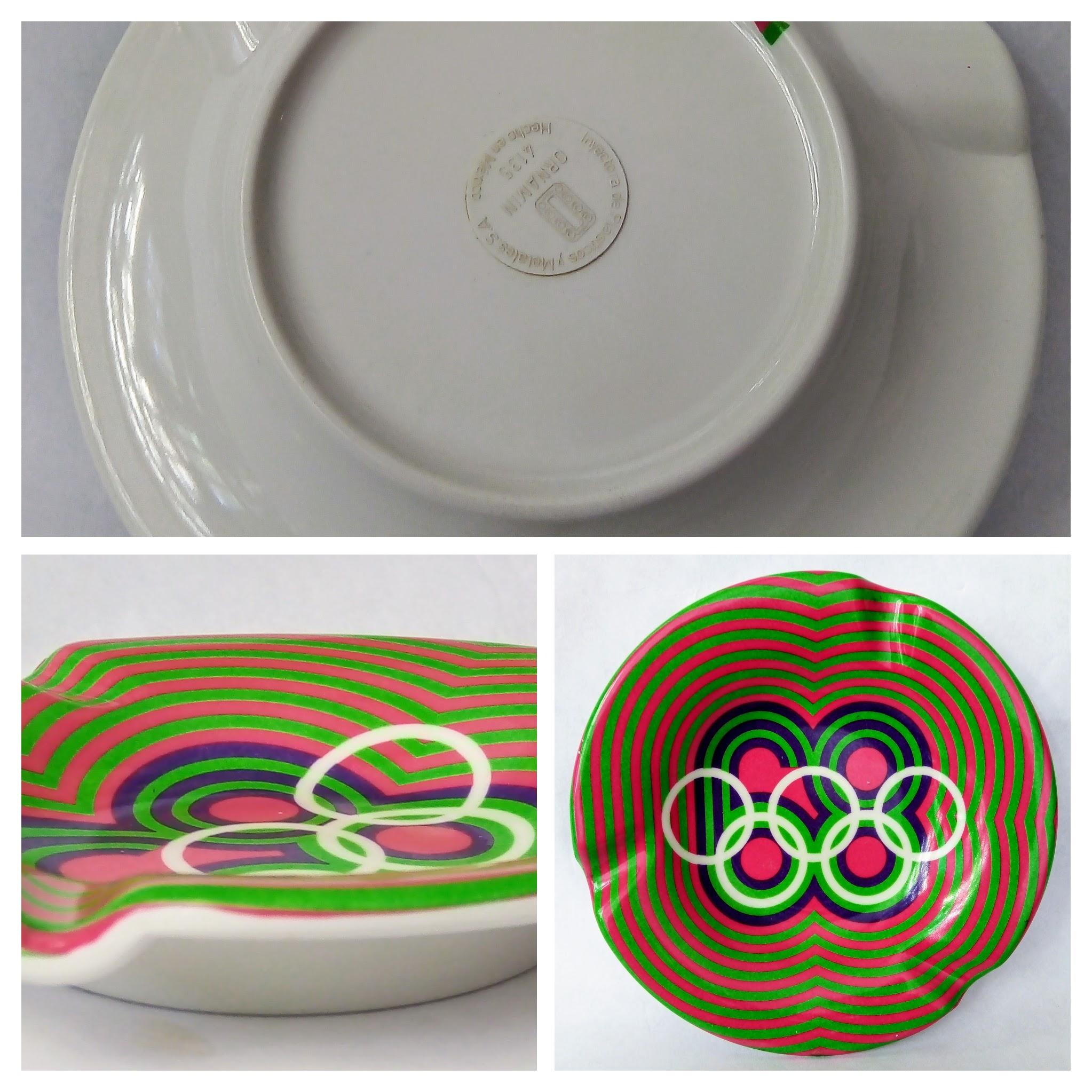 Plastic Amazing Set of 5 Original Ashtrays from Mexico68 Olympic Games in Striking Color