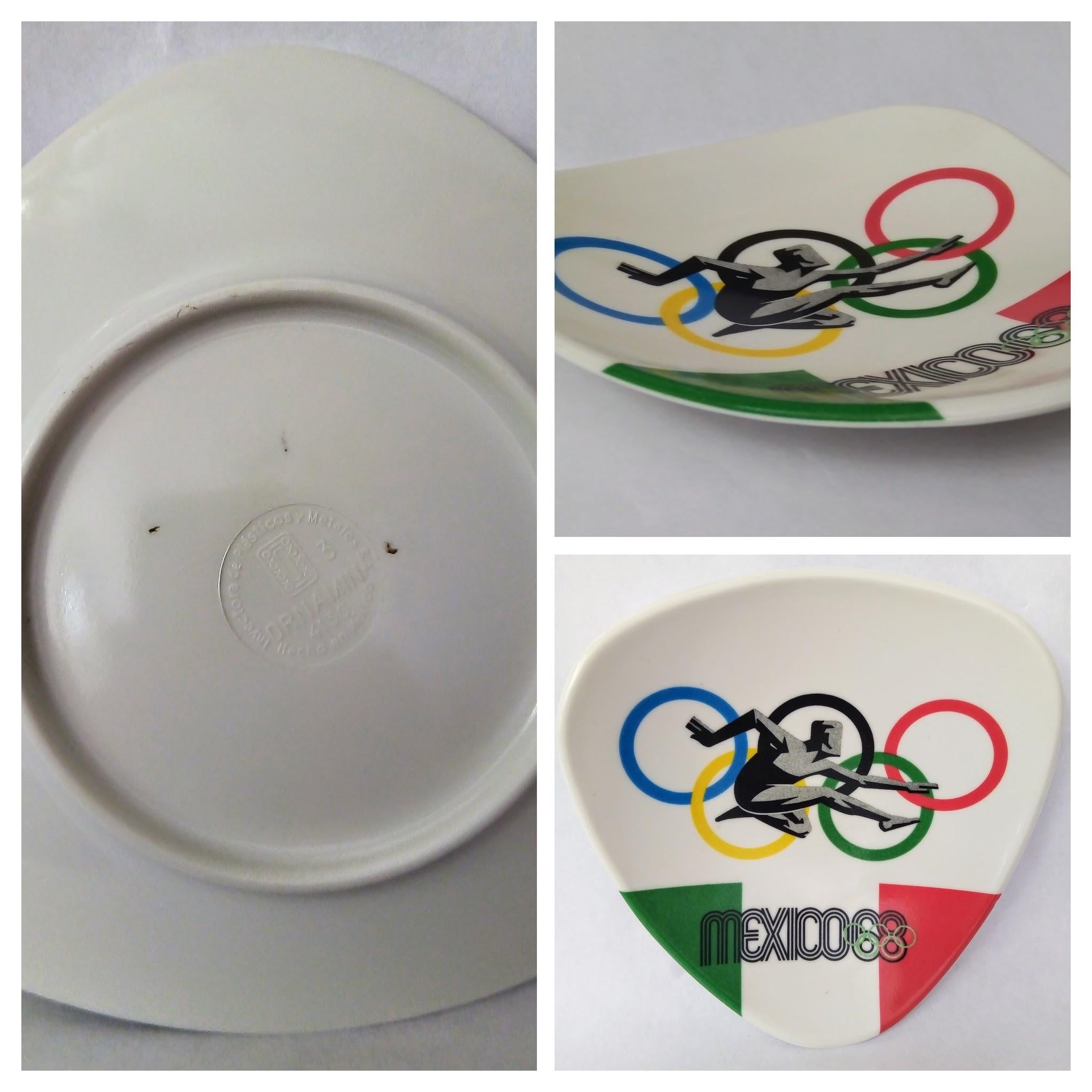 Etched Amazing Set of 5 Original Ashtrays from Mexico68 Olympic Games in Striking Color