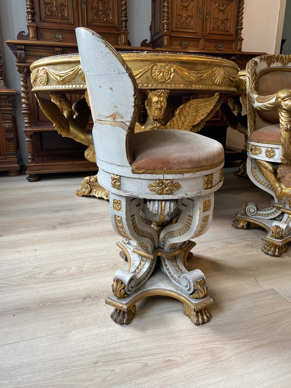 Magnifique ensemble de fauteuil et 2 chaises Premier Empire Napoléon III début du 19ème siècle en vente 2