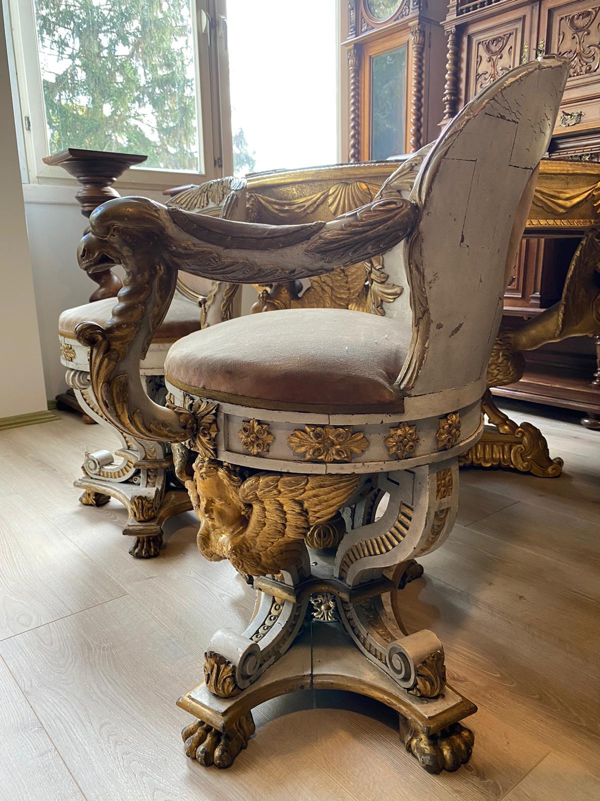 Magnifique ensemble de fauteuil et 2 chaises Premier Empire Napoléon III début du 19ème siècle en vente 4