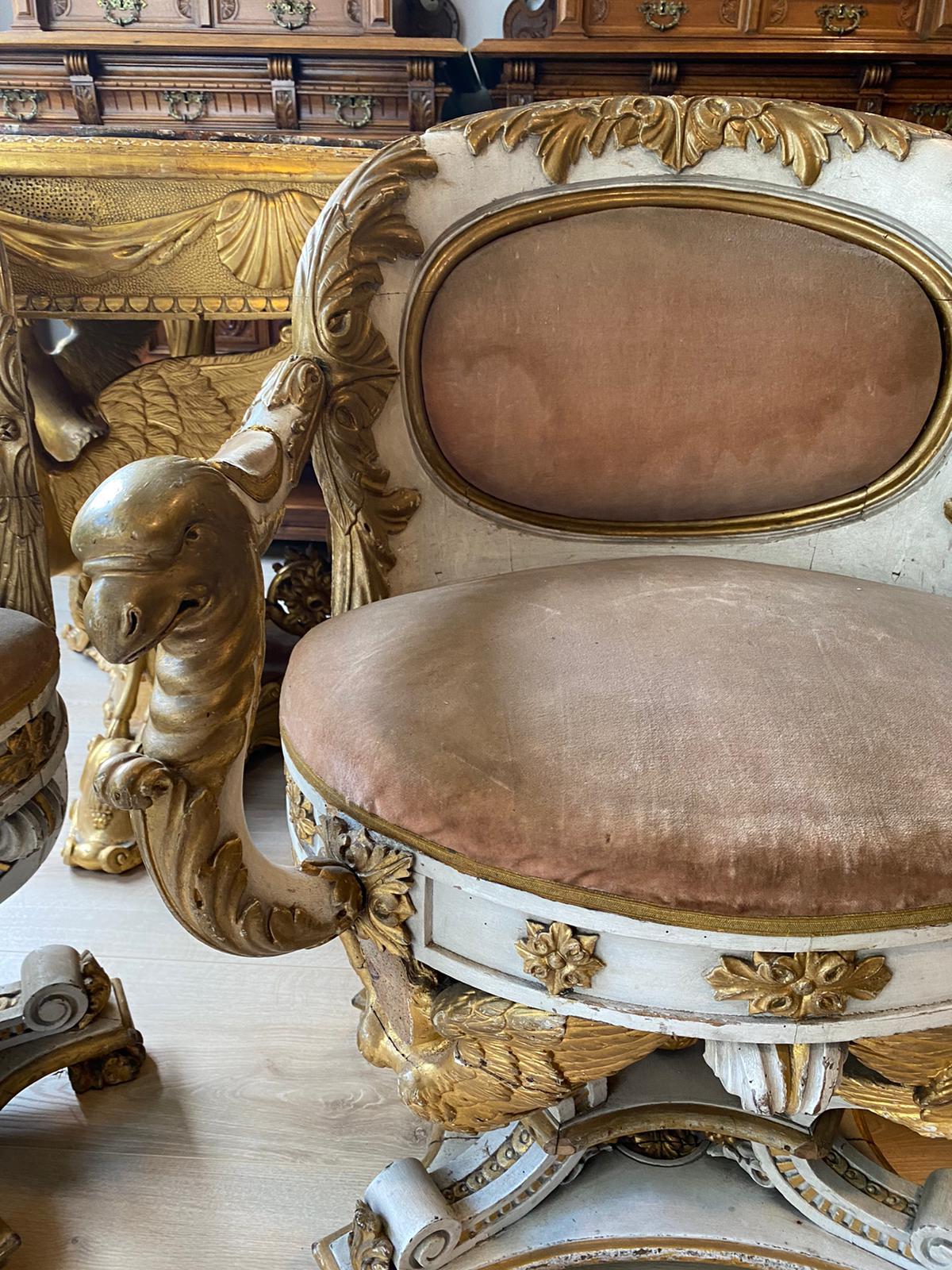 Magnifique ensemble de fauteuil et 2 chaises Premier Empire Napoléon III début du 19ème siècle en vente 7