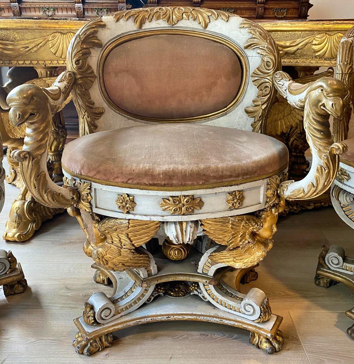 Hand-Crafted Amazing Set of Armchair and 2 Chair First Empire Napoleon III Early 19th Century For Sale