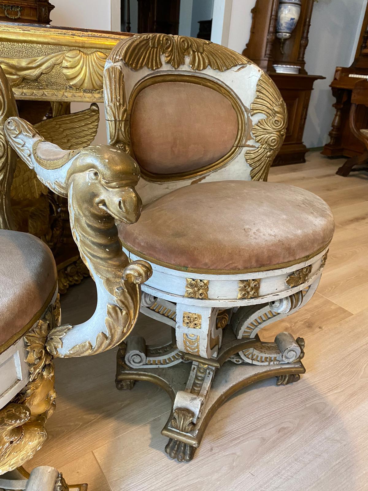Amazing Set of Armchair and 2 Chair First Empire Napoleon III Early 19th Century In Good Condition For Sale In Madrid, ES