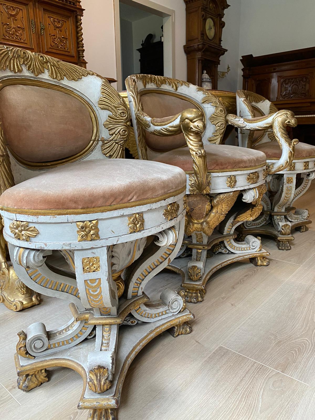 Magnifique ensemble de fauteuil et 2 chaises Premier Empire Napoléon III début du 19ème siècle Bon état - En vente à Madrid, ES