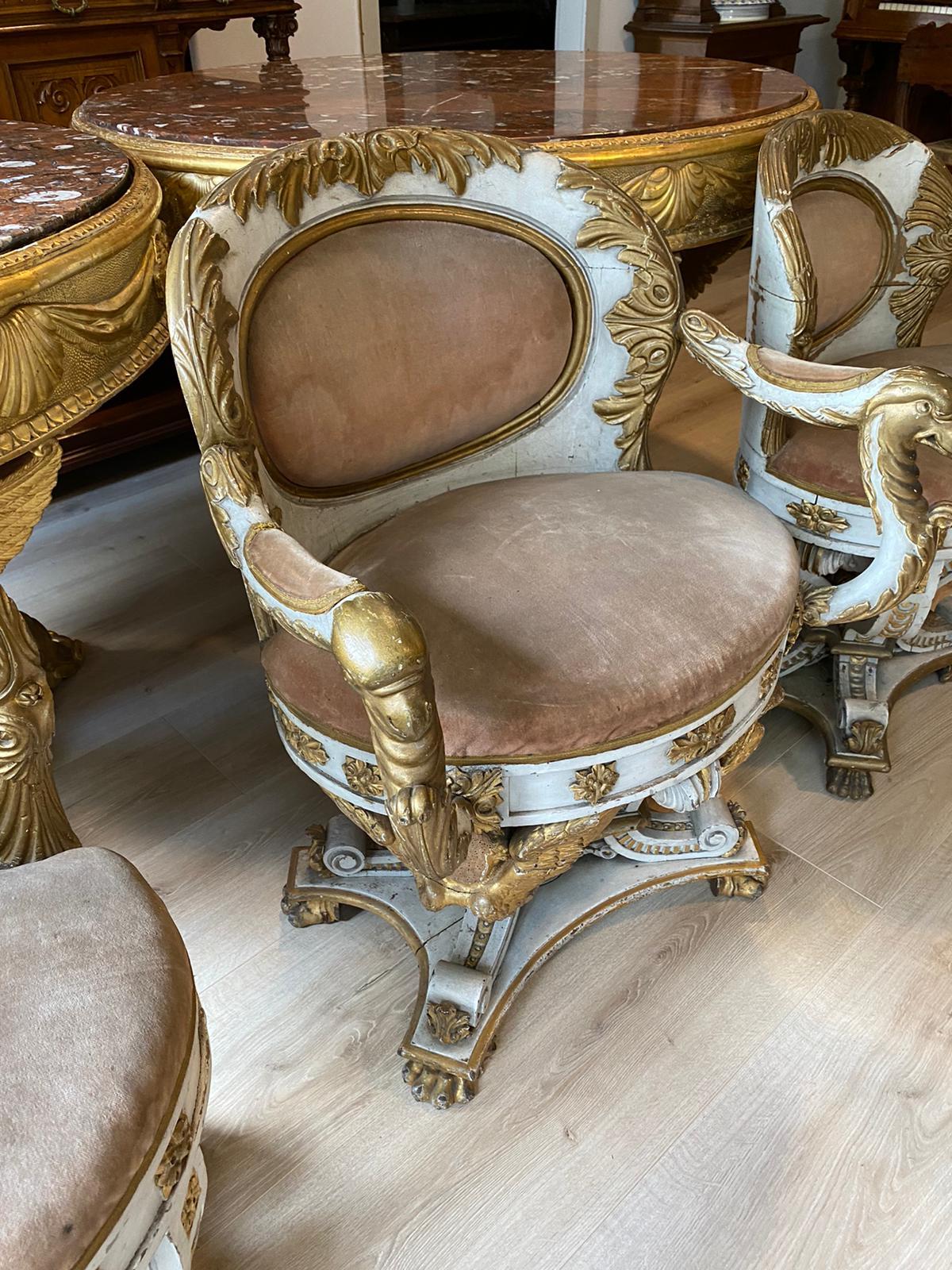 Bois Magnifique ensemble de fauteuil et 2 chaises Premier Empire Napoléon III début du 19ème siècle en vente