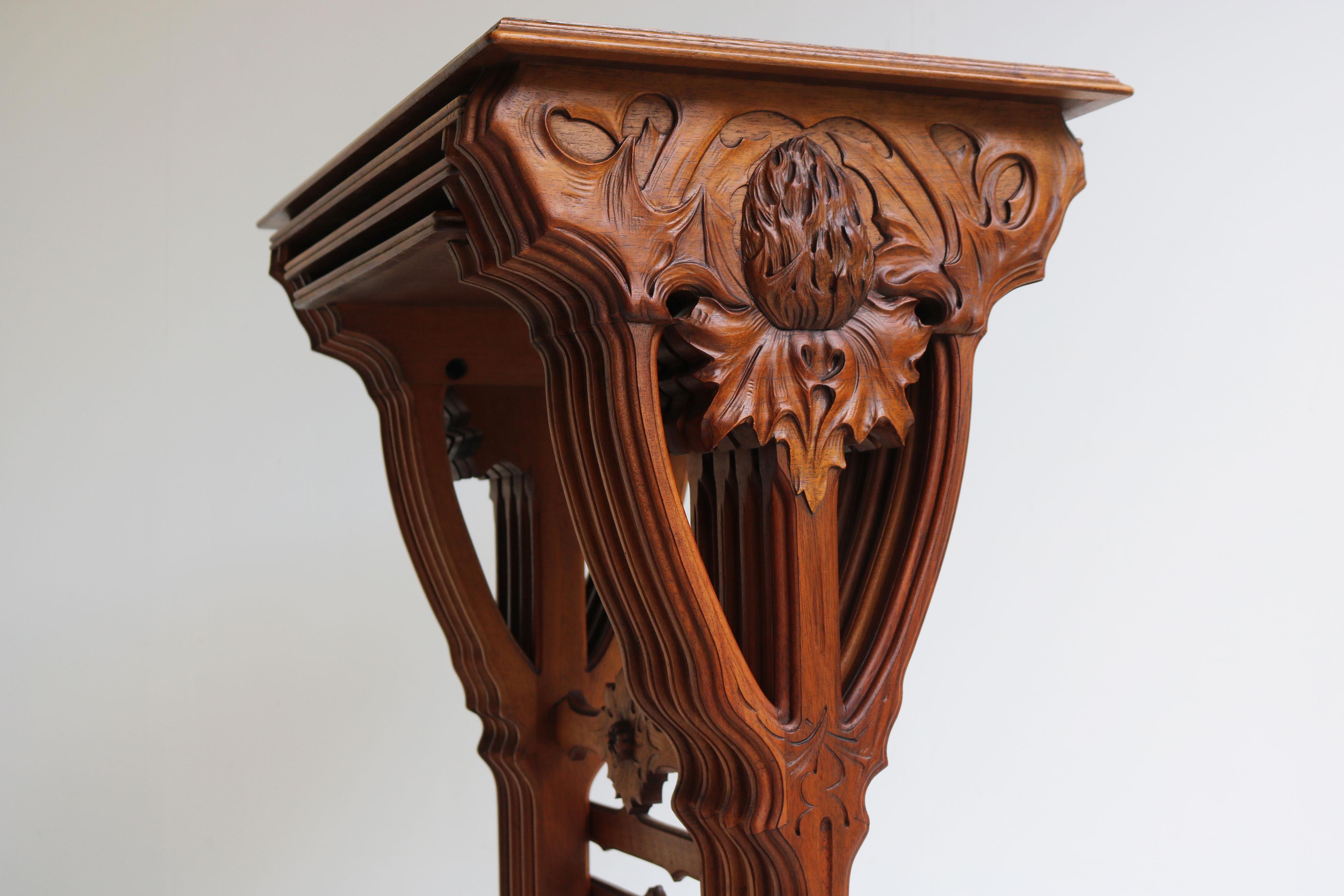 Amazing set of Art Nouveau Nesting Tables by Emile Galle ''Thistle'' 1905 Walnut For Sale 5