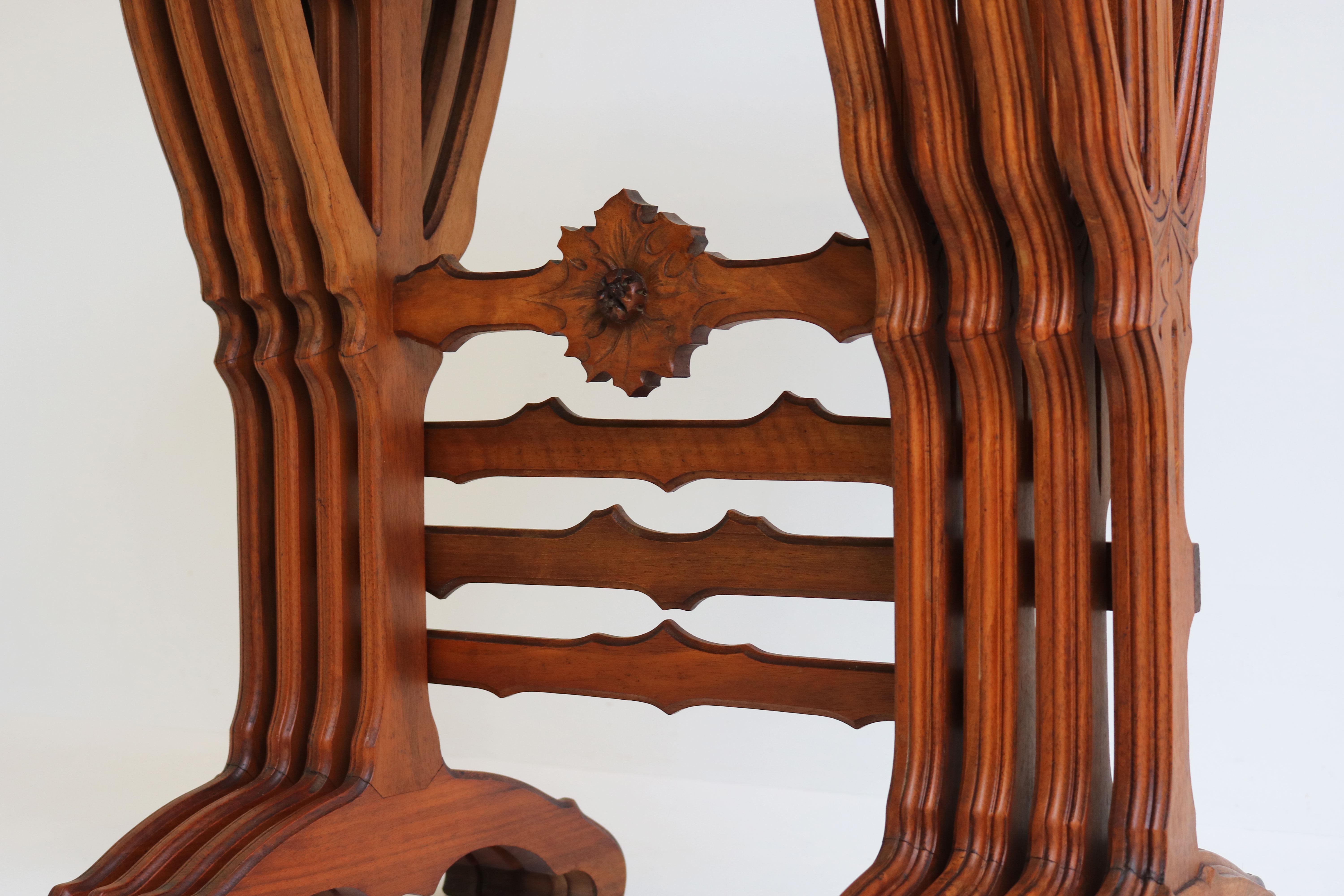 Amazing set of Art Nouveau Nesting Tables by Emile Galle ''Thistle'' 1905 Walnut For Sale 6