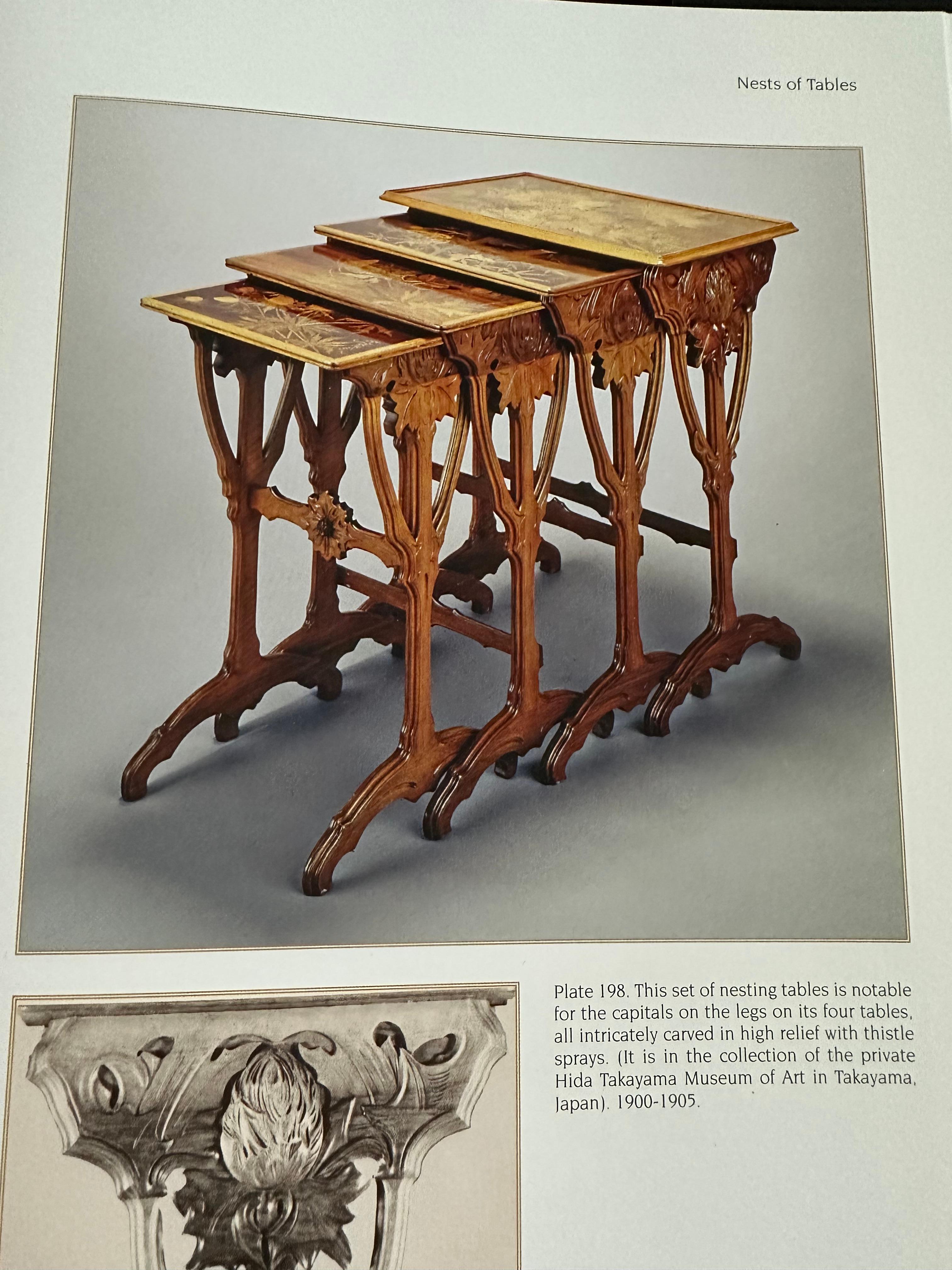 Amazing set of Art Nouveau Nesting Tables by Emile Galle ''Thistle'' 1905 Walnut For Sale 7