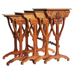 Amazing set of Art Nouveau Nesting Tables by Emile Galle ''Thistle'' 1905 Walnut