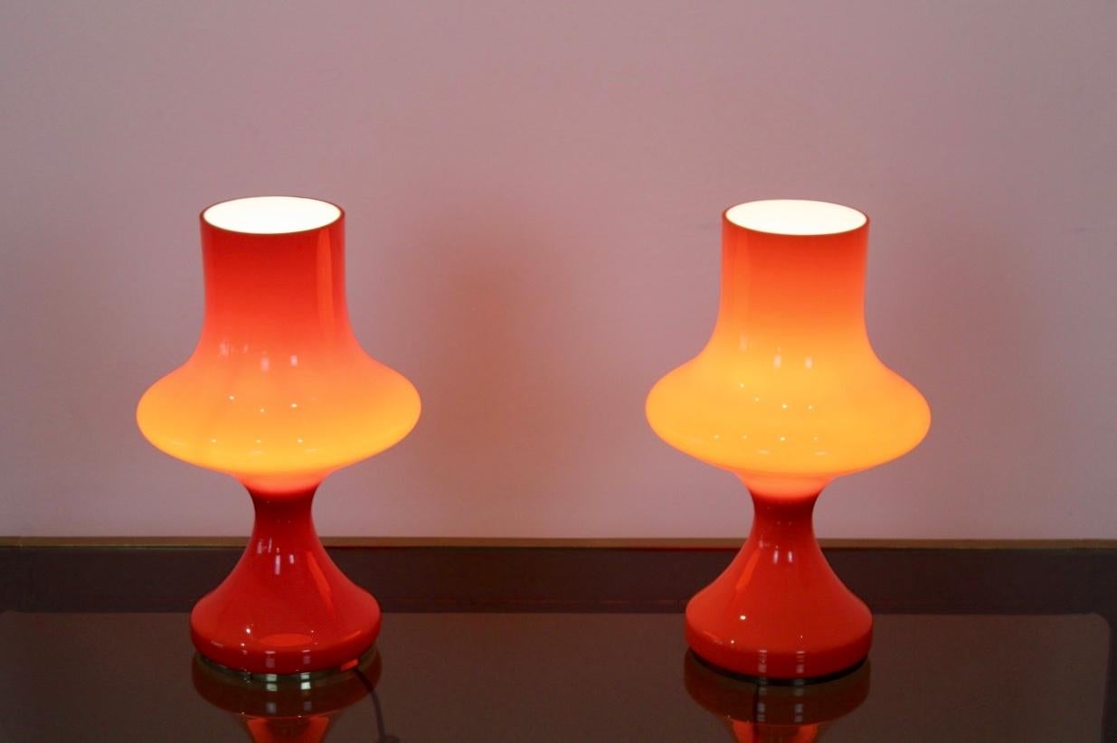 Mid-Century Modern Amazing Set of Orange Opaline Glass Table Lamps by Štepán Tabery, 1960s