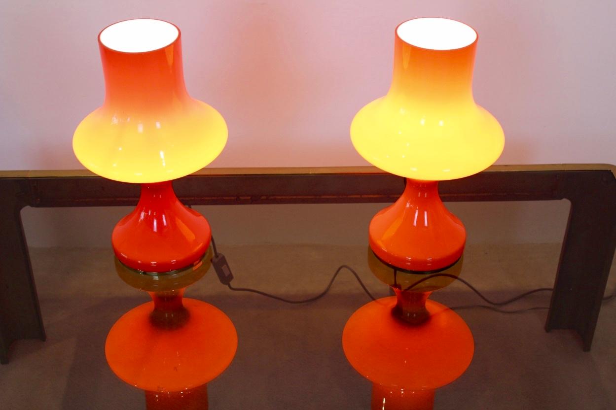 Amazing Set of Orange Opaline Glass Table Lamps by Štepán Tabery, 1960s In Good Condition In Voorburg, NL