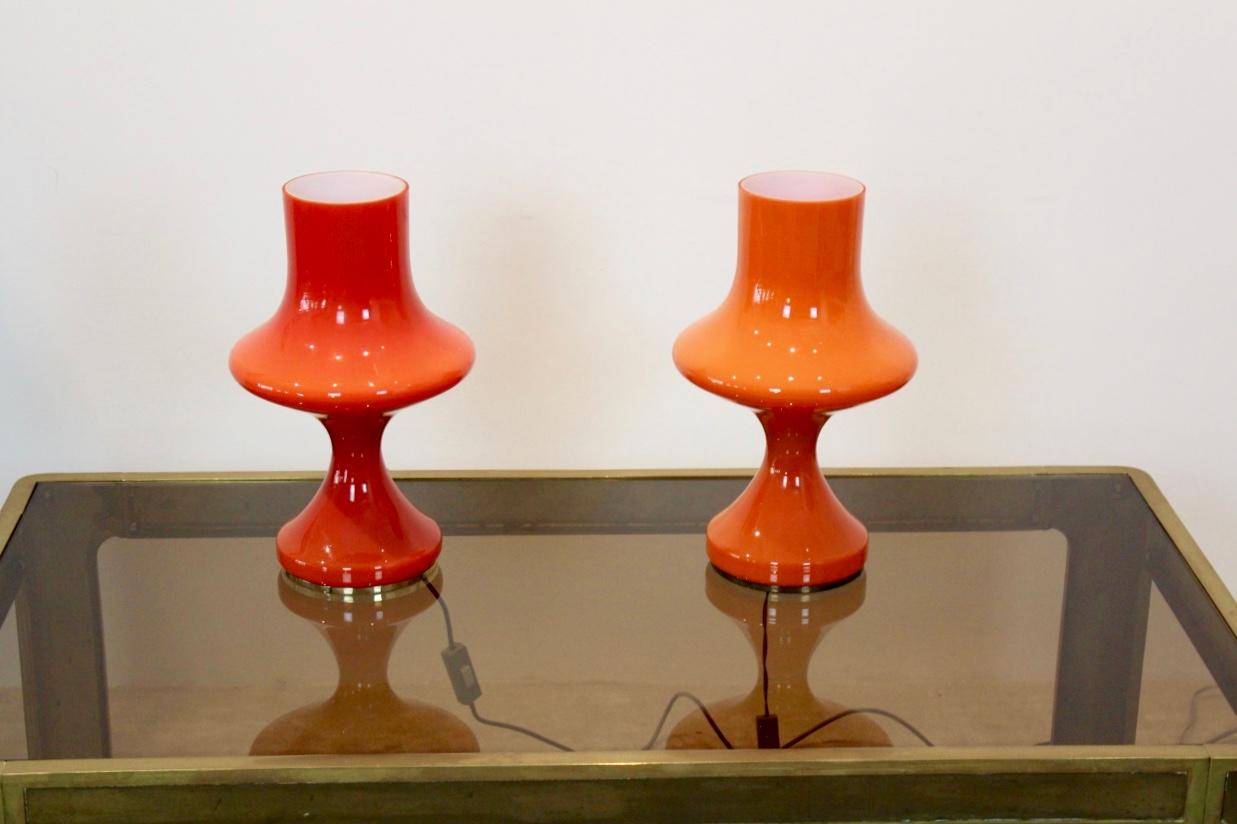 20th Century Amazing Set of Orange Opaline Glass Table Lamps by Štepán Tabery, 1960s